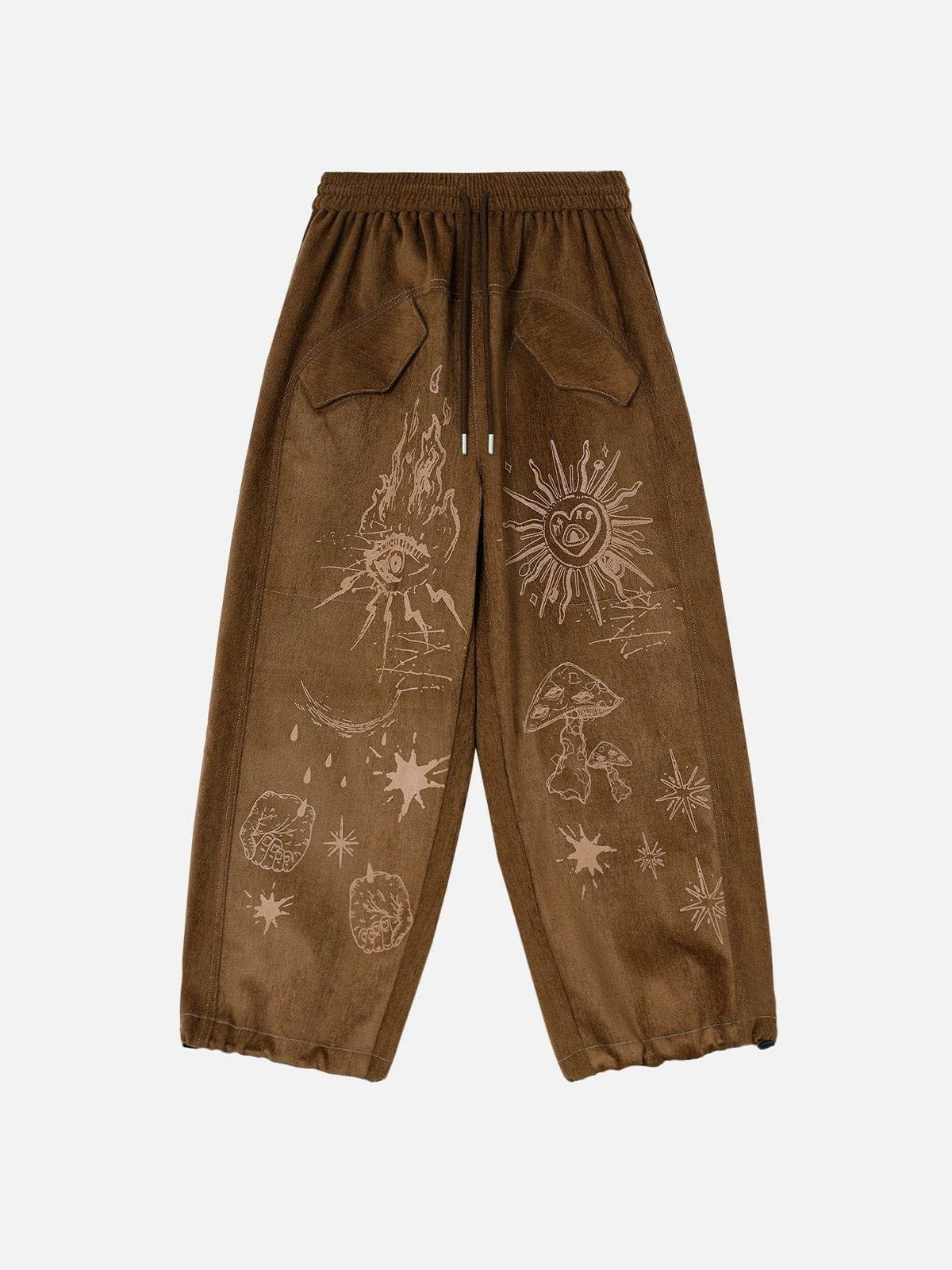 Retro Sun Eye Print Pants with Drawstring | Aelfric Eden