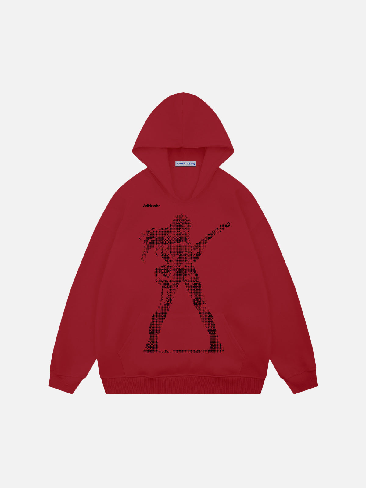 Pixel Print Pullover Hoodie with Guitarist Graphic | Aelfric Eden