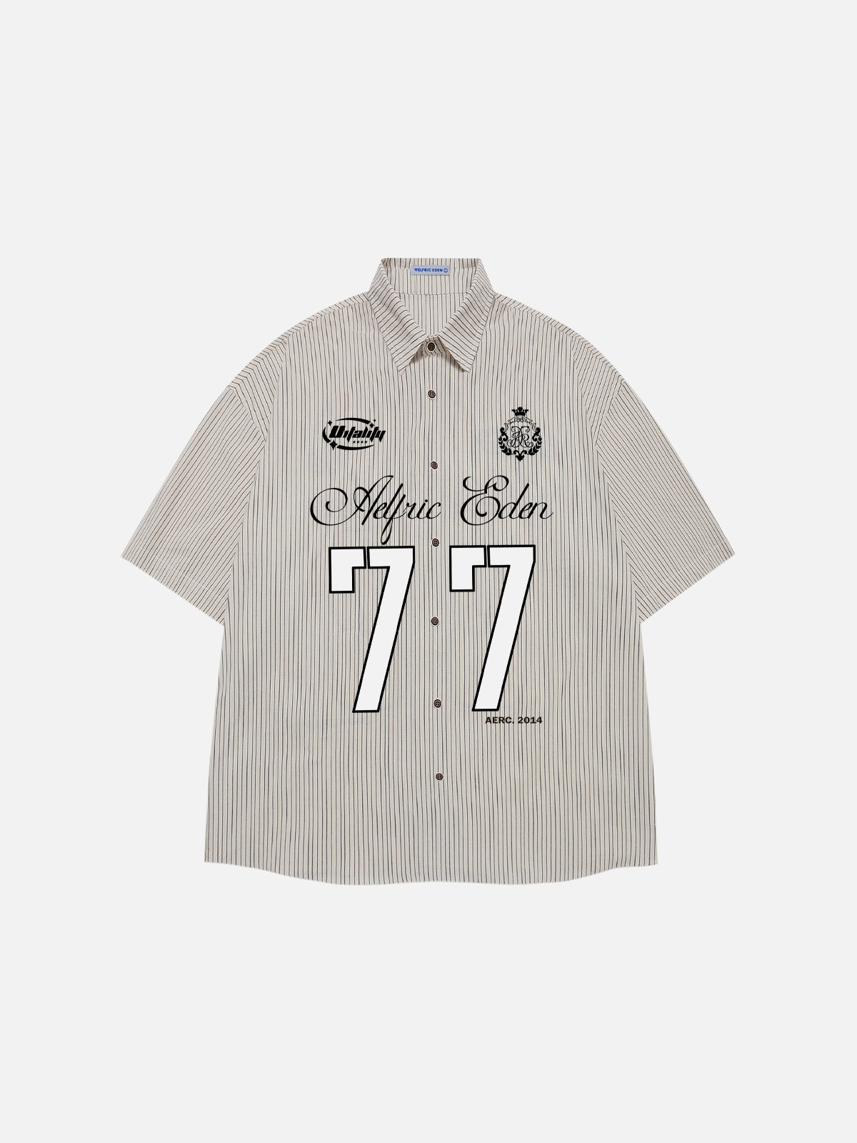 Retro Stripe Short Sleeve Shirt with Varsity Print | Aelfric Eden