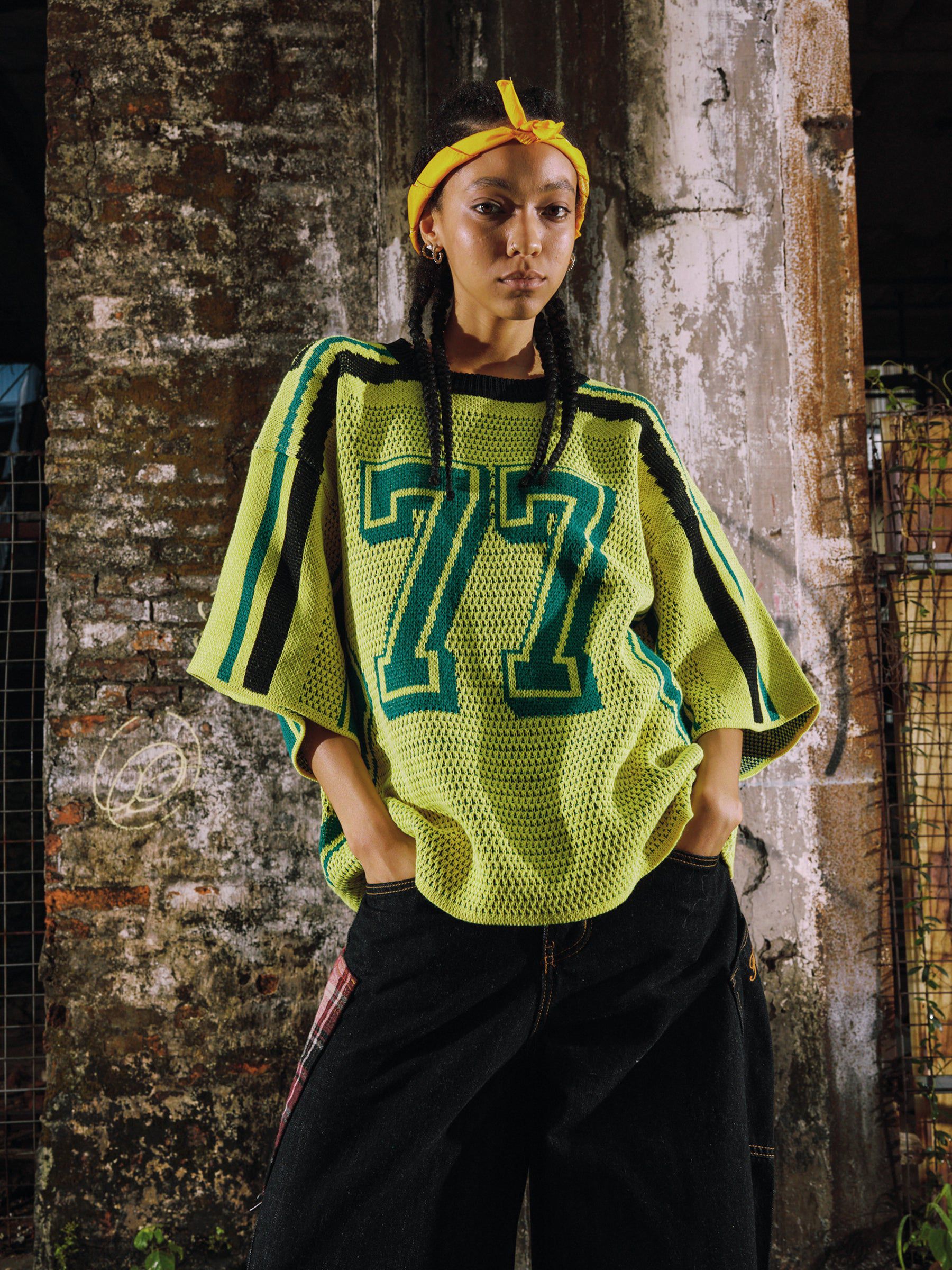 Color Block Knit Tee with 77 Graphic | Aelfric Eden