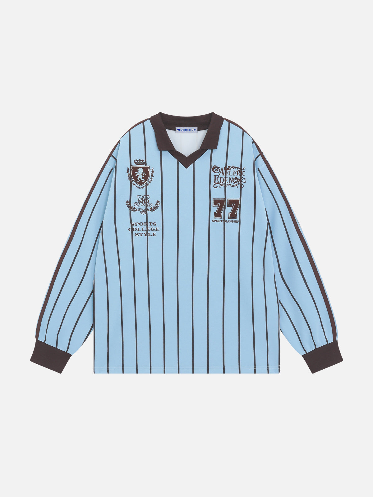 Embroidery Stripe Long Sleeve V-Neck Tee | Aelfric Eden