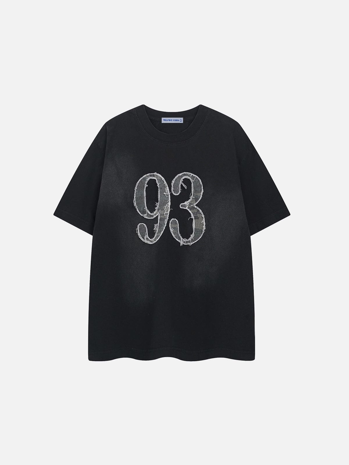 Vintage Washed Cotton Tee with Number Applique & Embroidery | Aelfric Eden