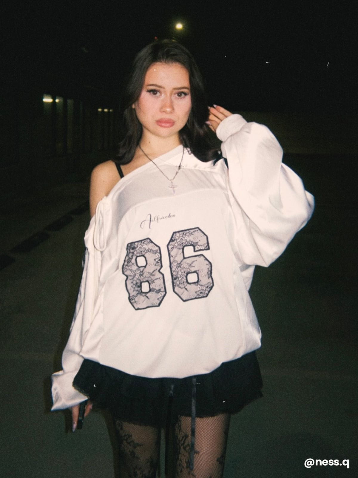 Off-The-Shoulder Sweatshirt with Lace Embroidery | Aelfric Eden