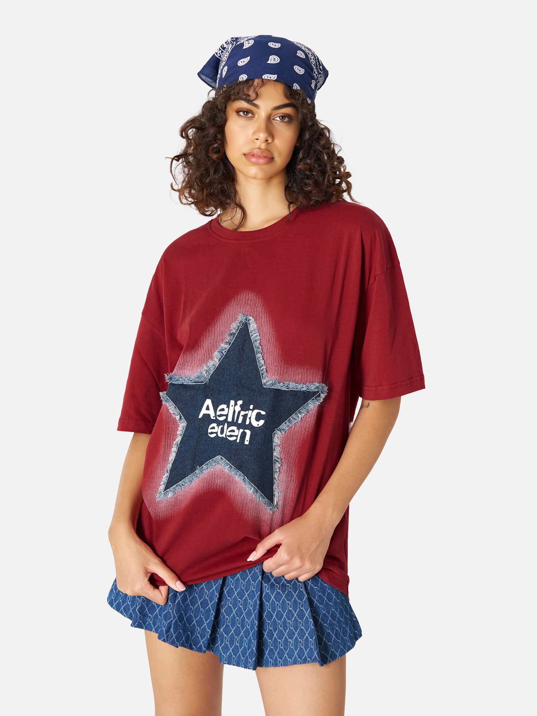 Distressed Denim Star Appliqué Tee | Aelfric Eden Streetwear