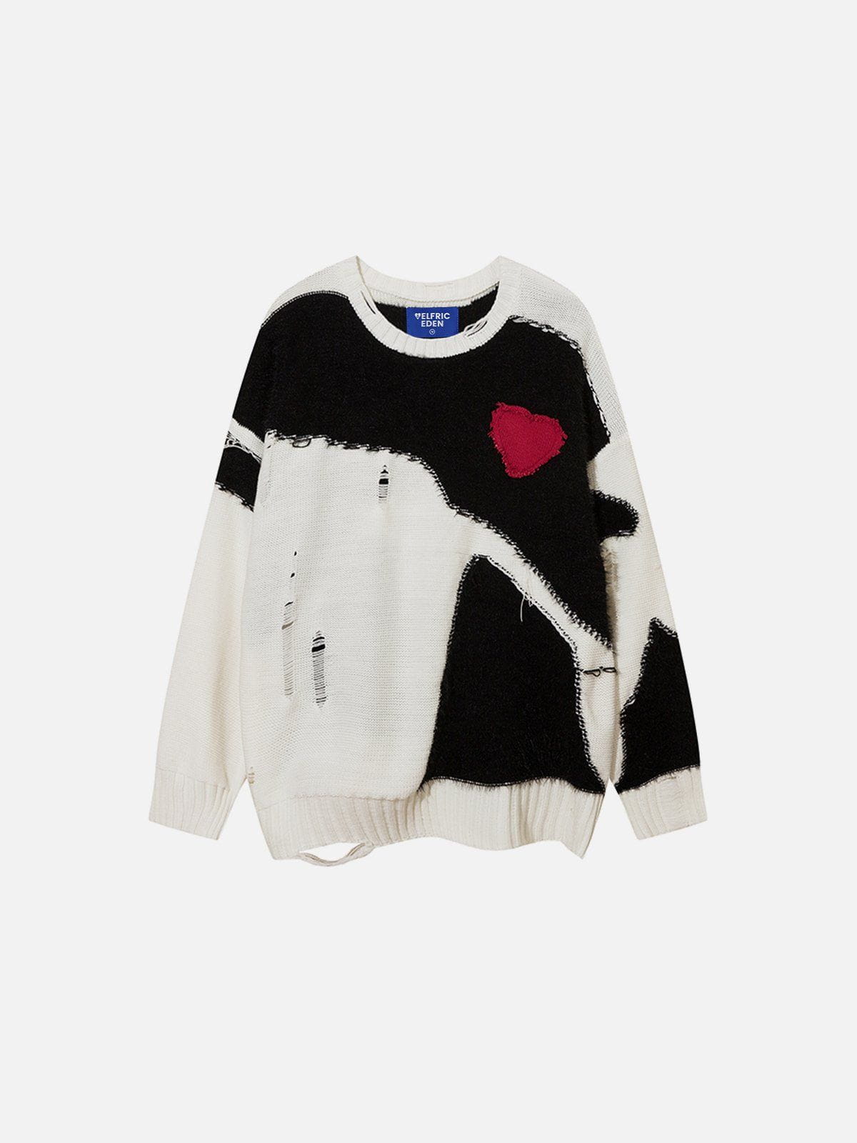 Color Block Distressed Sweater with Fringe Heart Detail | Aelfric Eden