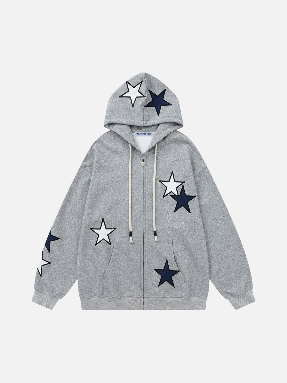 Color Block Zip Up Hoodie with Star Embroidery | Aelfric Eden