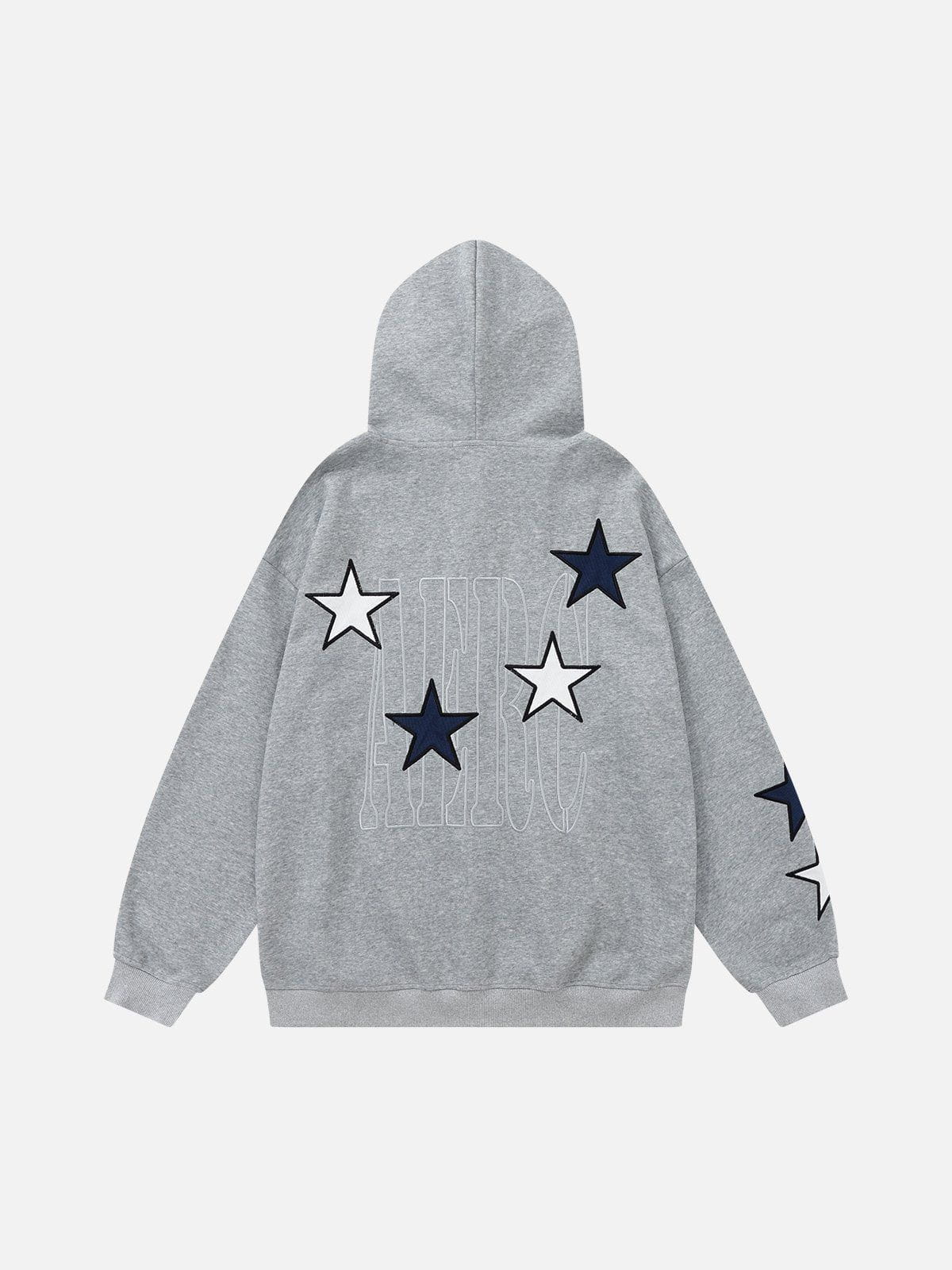 Color Block Zip Up Hoodie with Star Embroidery | Aelfric Eden