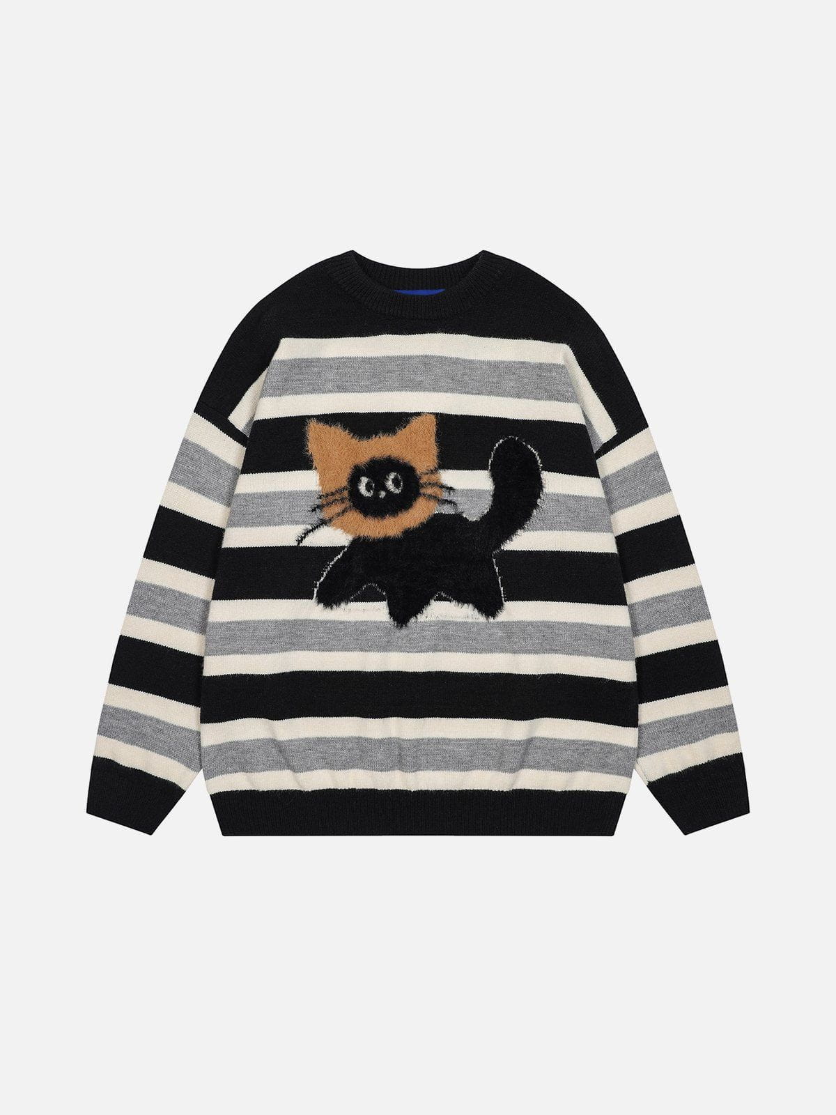 Cute Cat Graphic Sweater | Aelfric Eden Striped Knitwear