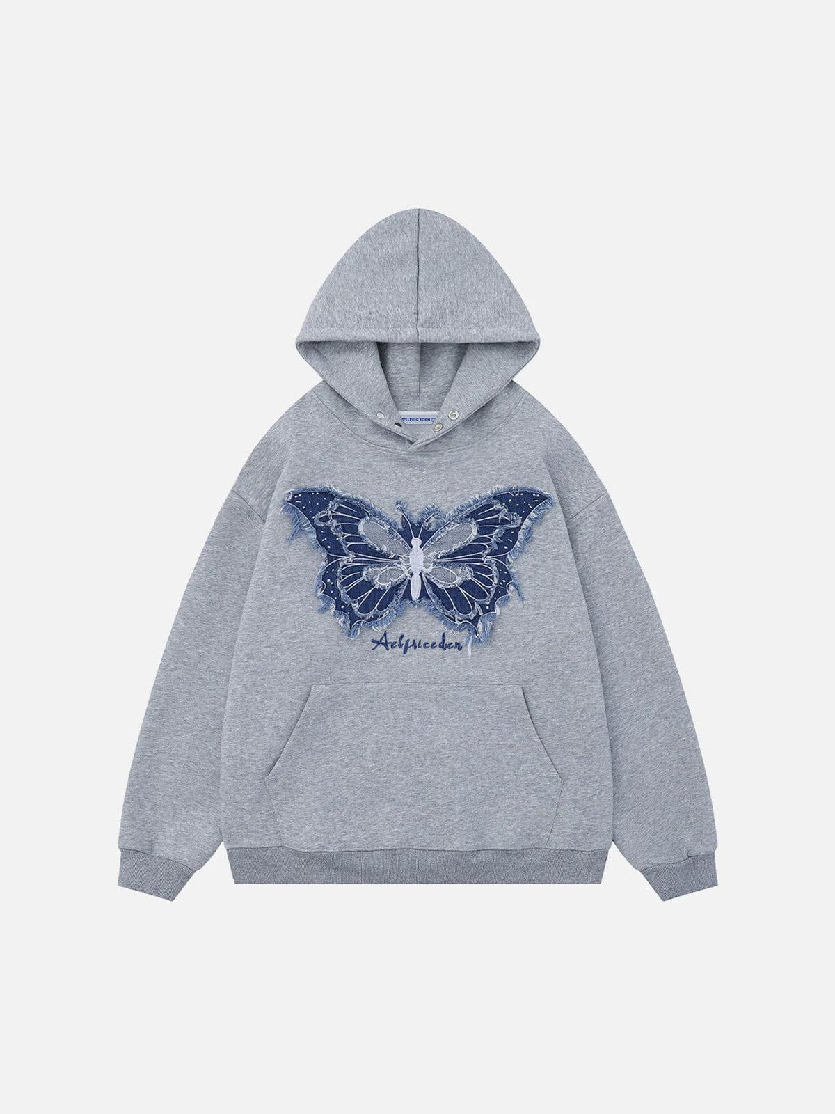 Denim Butterfly Hoodie with Buttoned Placket | Aelfric Eden