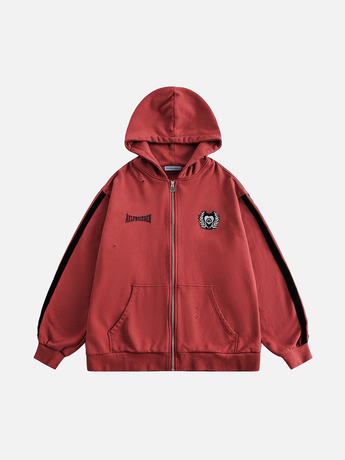 Distressed Embroidery Zip Up Hoodie for Men & Women | Aelfric Eden