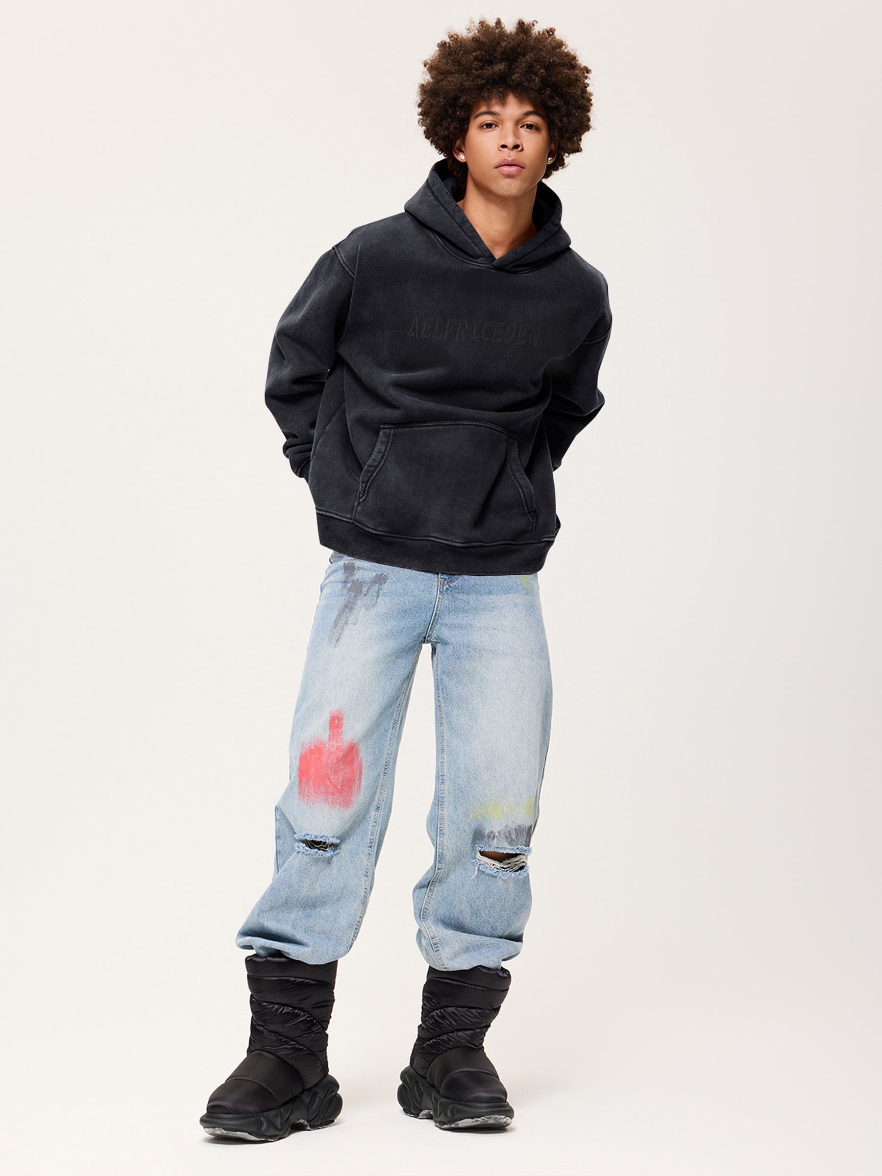 Embroidery Washed Hoodie with Relaxed Fit & Thick Interior | Aelfric Eden
