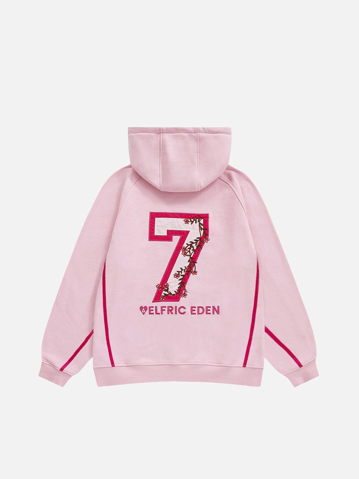 Flower & Number Embroidery Hoodie with Cat Design | Aelfric Eden