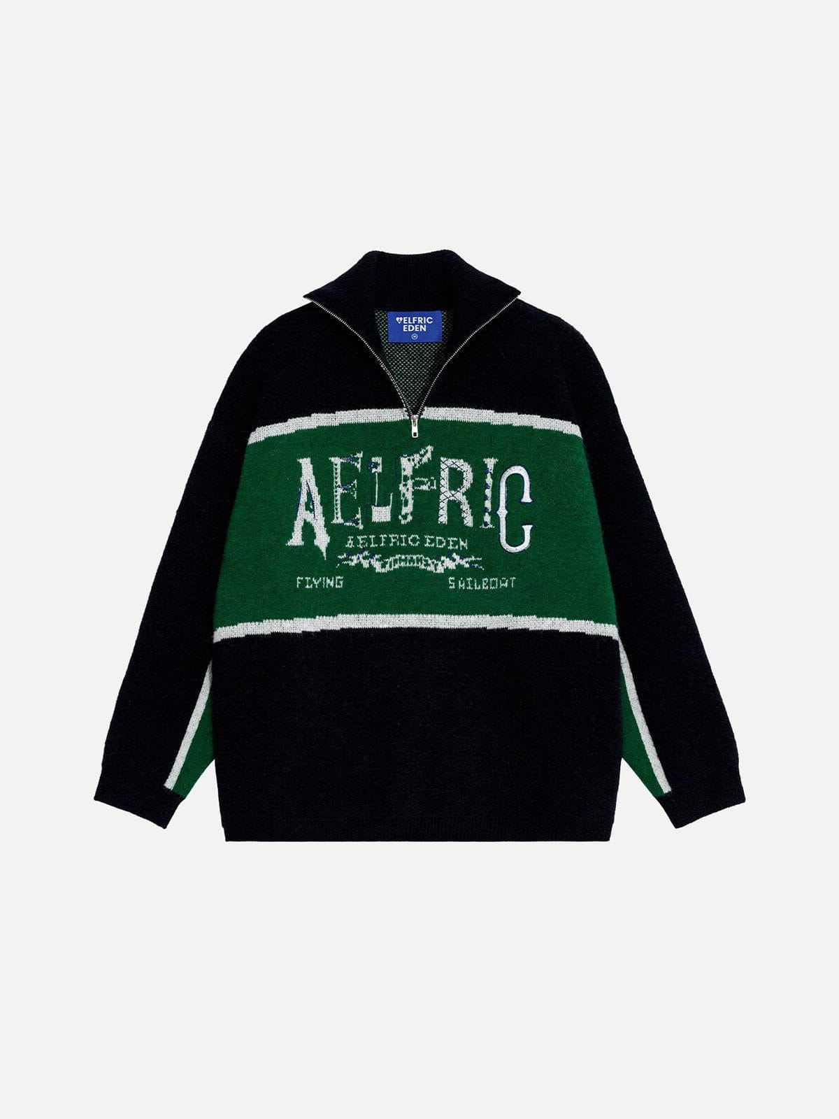 Jacquard Half-Zip Sweater with Color-Block Design | Aelfric Eden