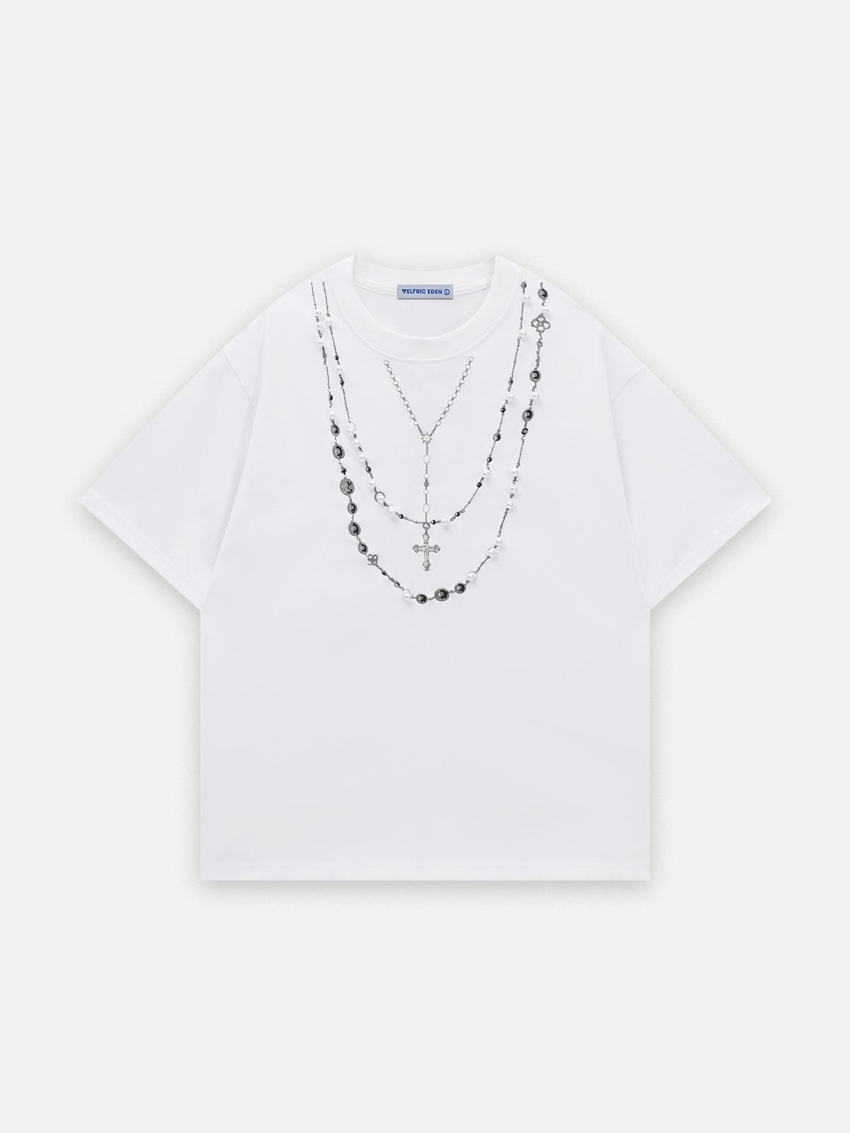 Pearl Embellished Graphic Tee with Necklace Design | Aelfric Eden