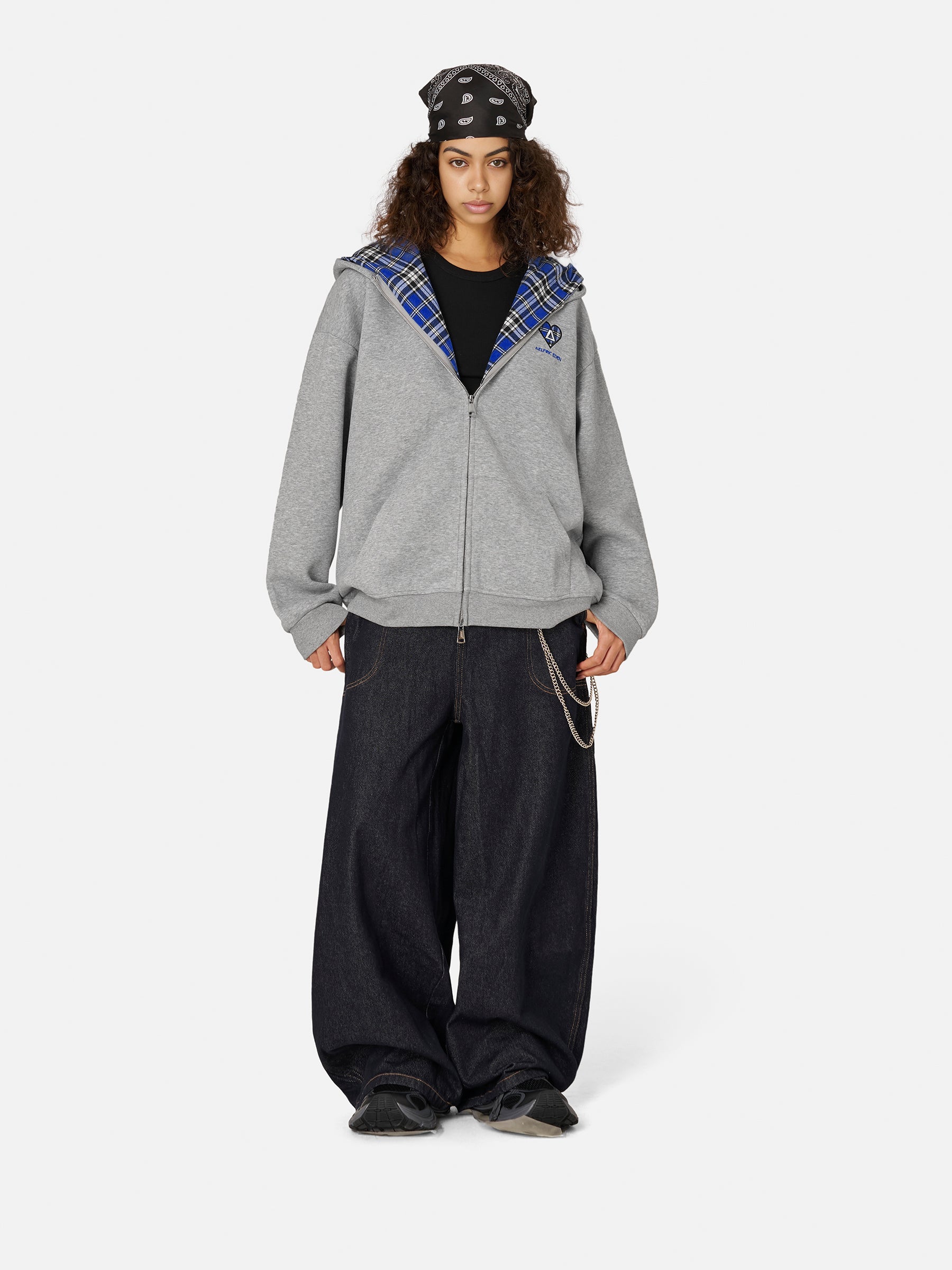 Plaid Double Layer Zip Up Hoodie for Men & Women | Aelfric Eden