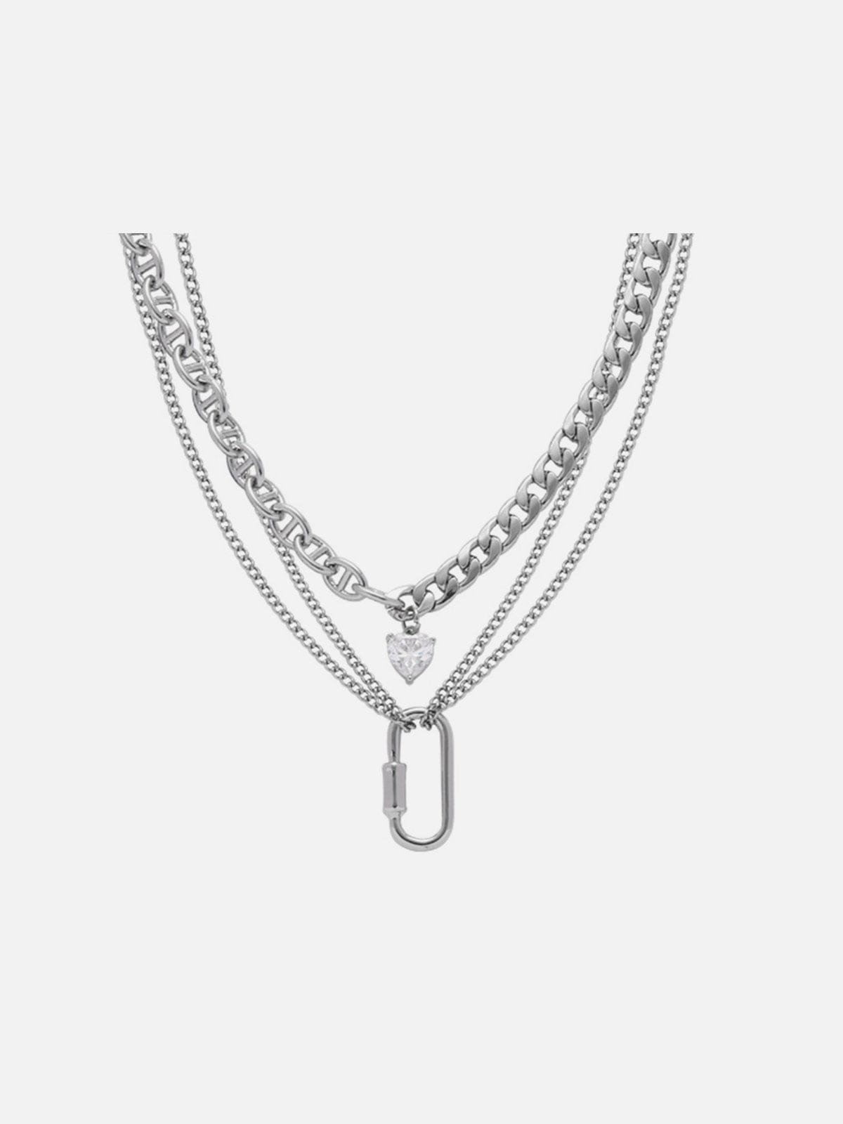 Heart Pendant Layered Necklace with Rhinestones & Chain | Aelfric Eden