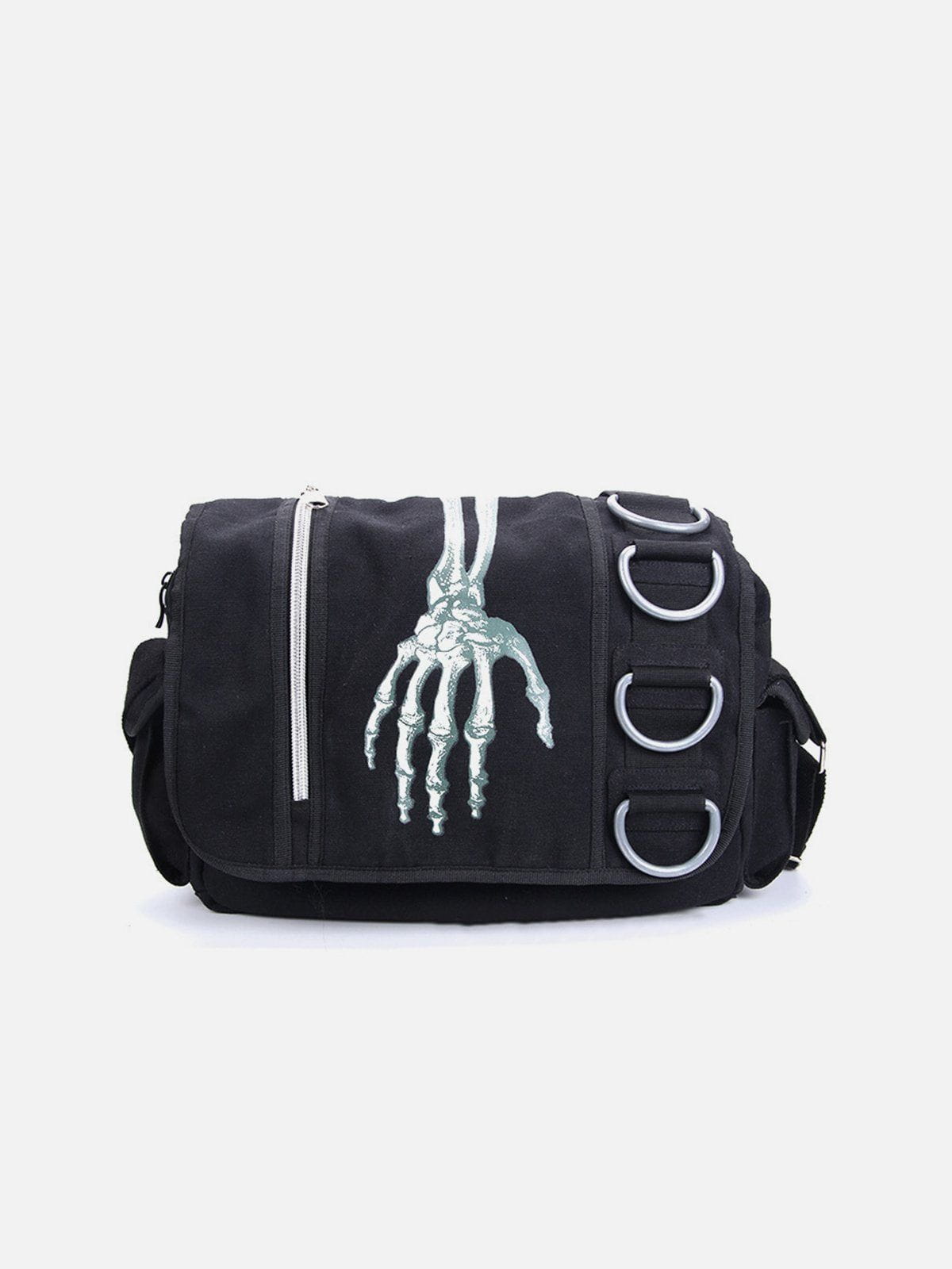 Skull Print Canvas Crossbody Bag | 15.35x11.42 Inches
