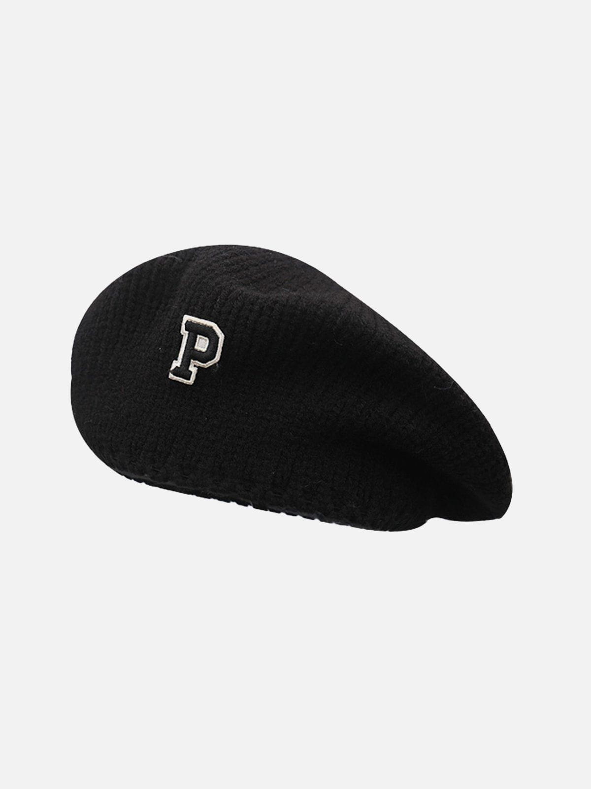 Wool Knitted Beret with Letter Design | Solid Color Unisex Hat