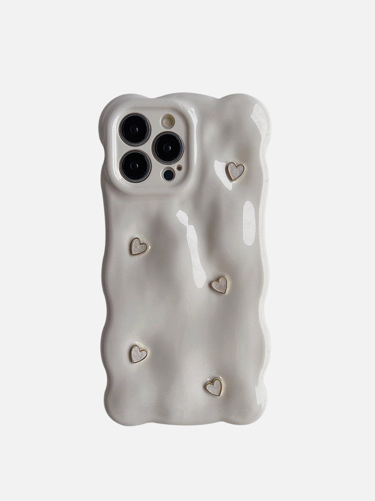 3D Heart Phone Case with Shock Absorption & Pearl White Design