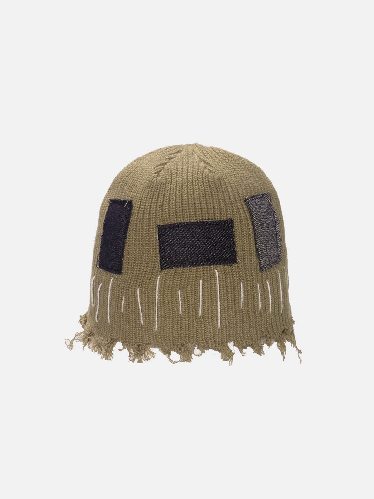 Vintage Knit Patch Hat with String Fringe | Unisex Winter Beanie