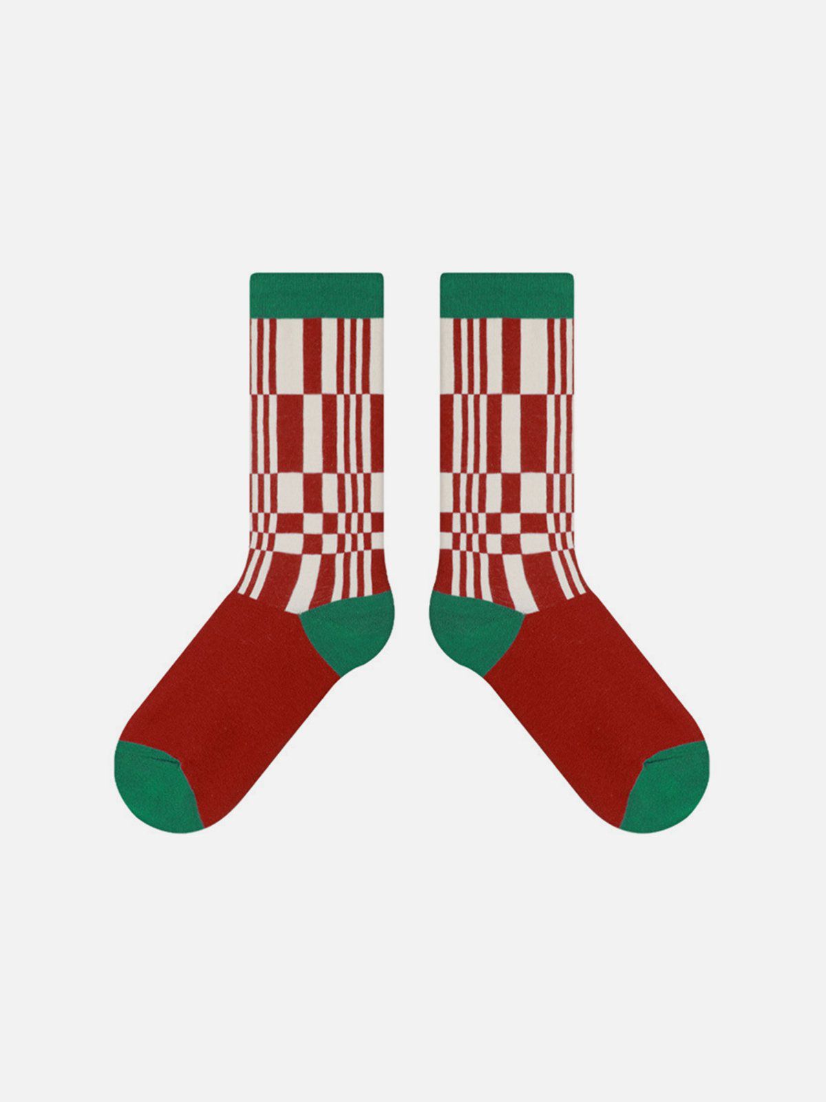 Plaid Mid-Calf Socks | Color Blocking Cotton Blend