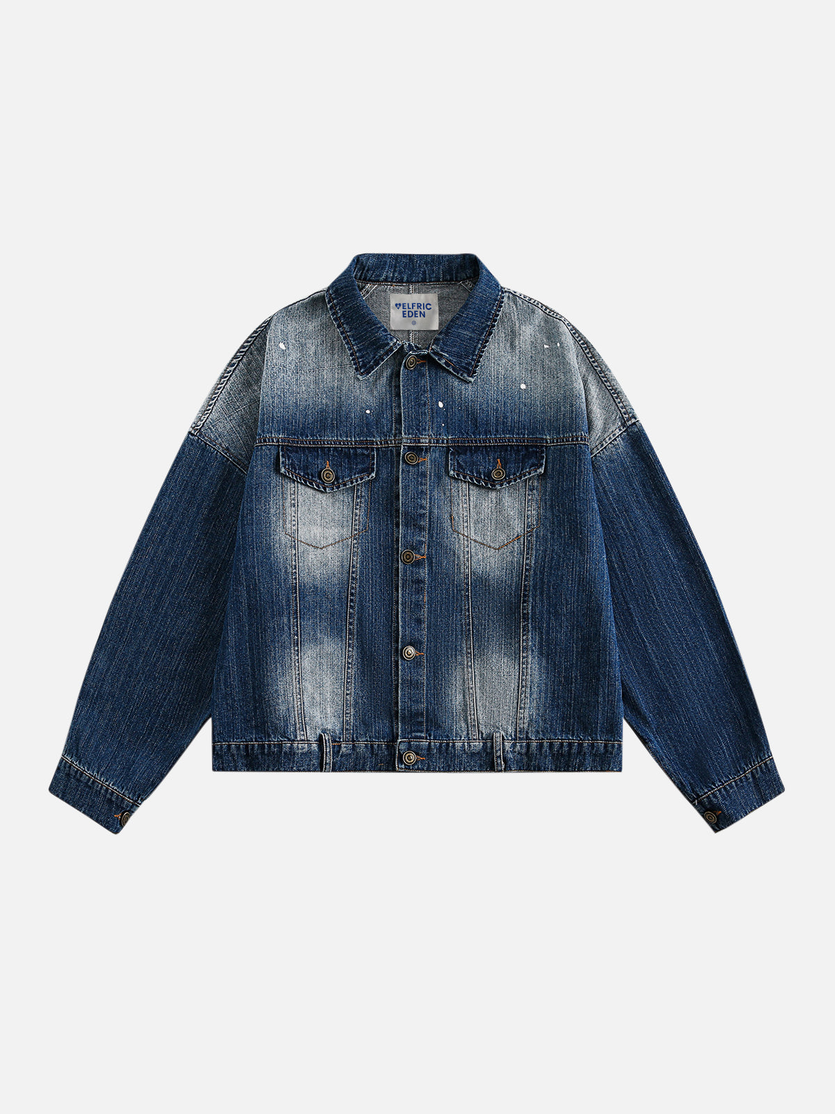 Splash-Ink Washed Denim Jacket with Artistic Design | Aelfric Eden