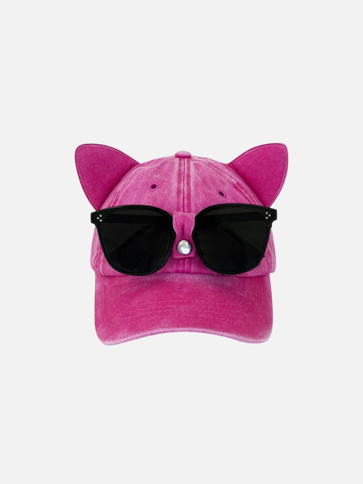 Cat Ear Washed Cap with Sunglasses | Cotton & Acrylic Blend