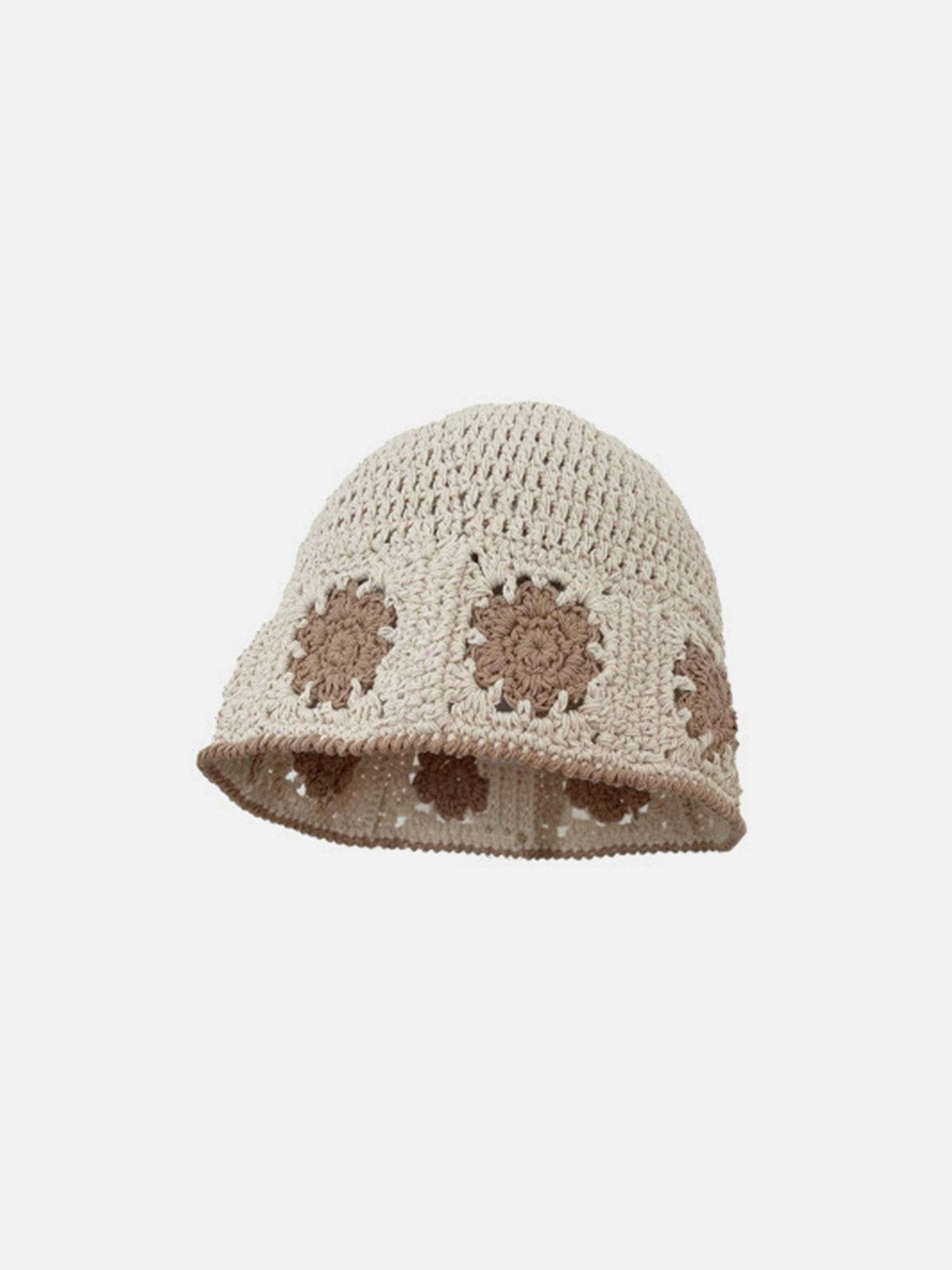 Flower Cut-Out Bucket Hat for Women | Polyester Knit Sun Hat
