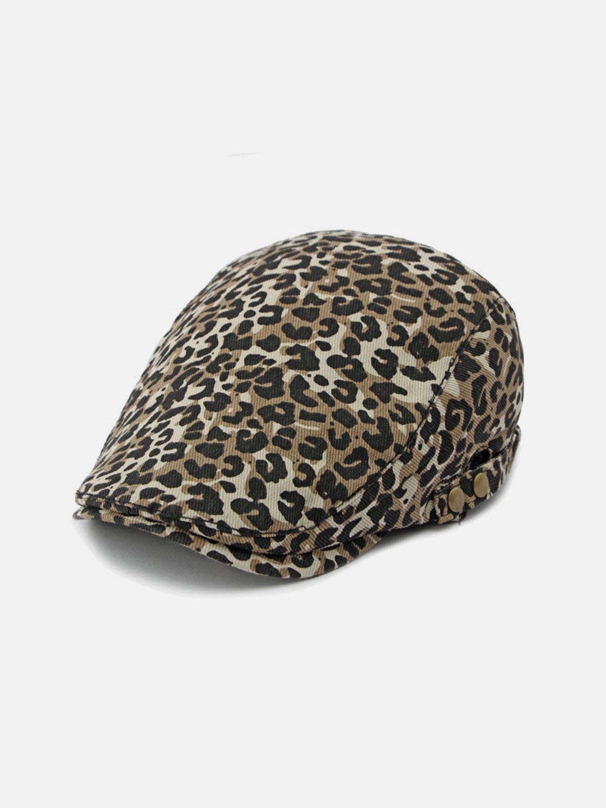 Vintage Leopard Print Beret Hat | Polyester & Adjustable