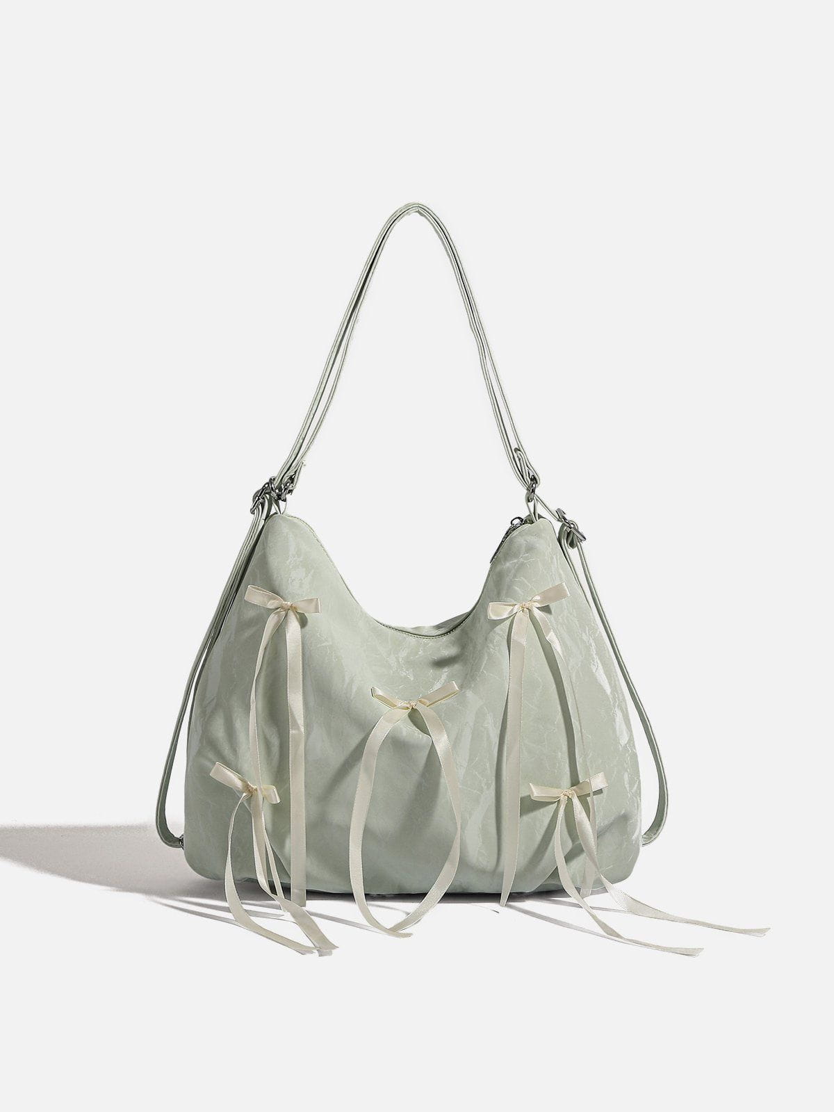 Bow Decor Tote Bag - Polyurethane Handbag with Bow Detail