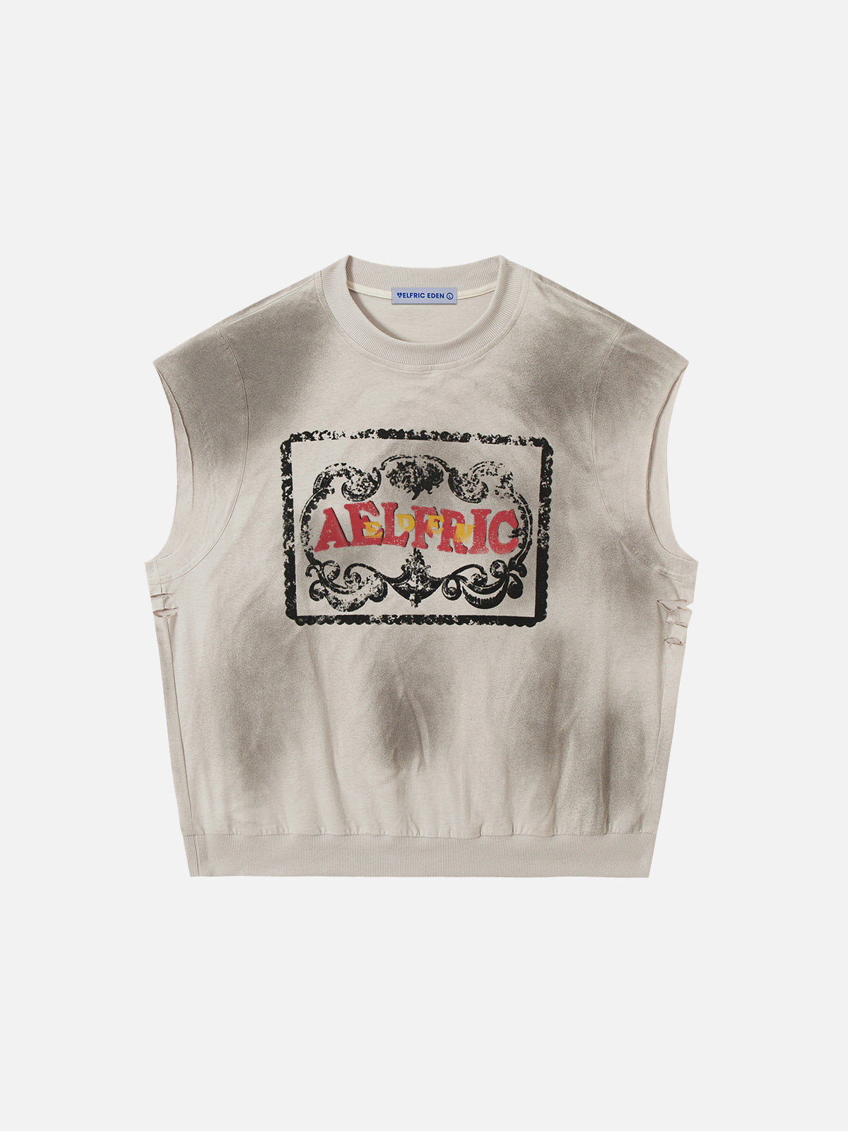 Vintage Washed Cotton Tank Top with Distressed Print | Aelfric Eden