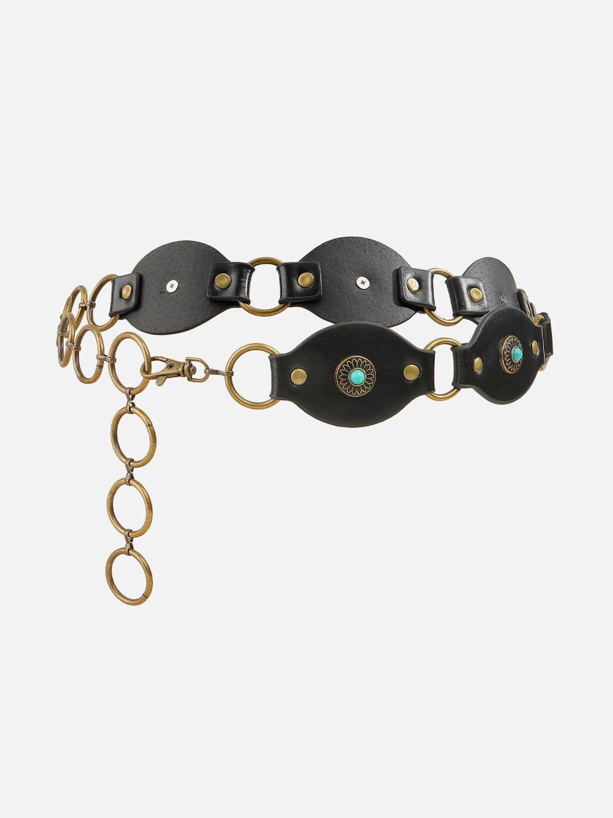 Vintage Patchwork Belt with Ring Details | 37 Inches PU Leather