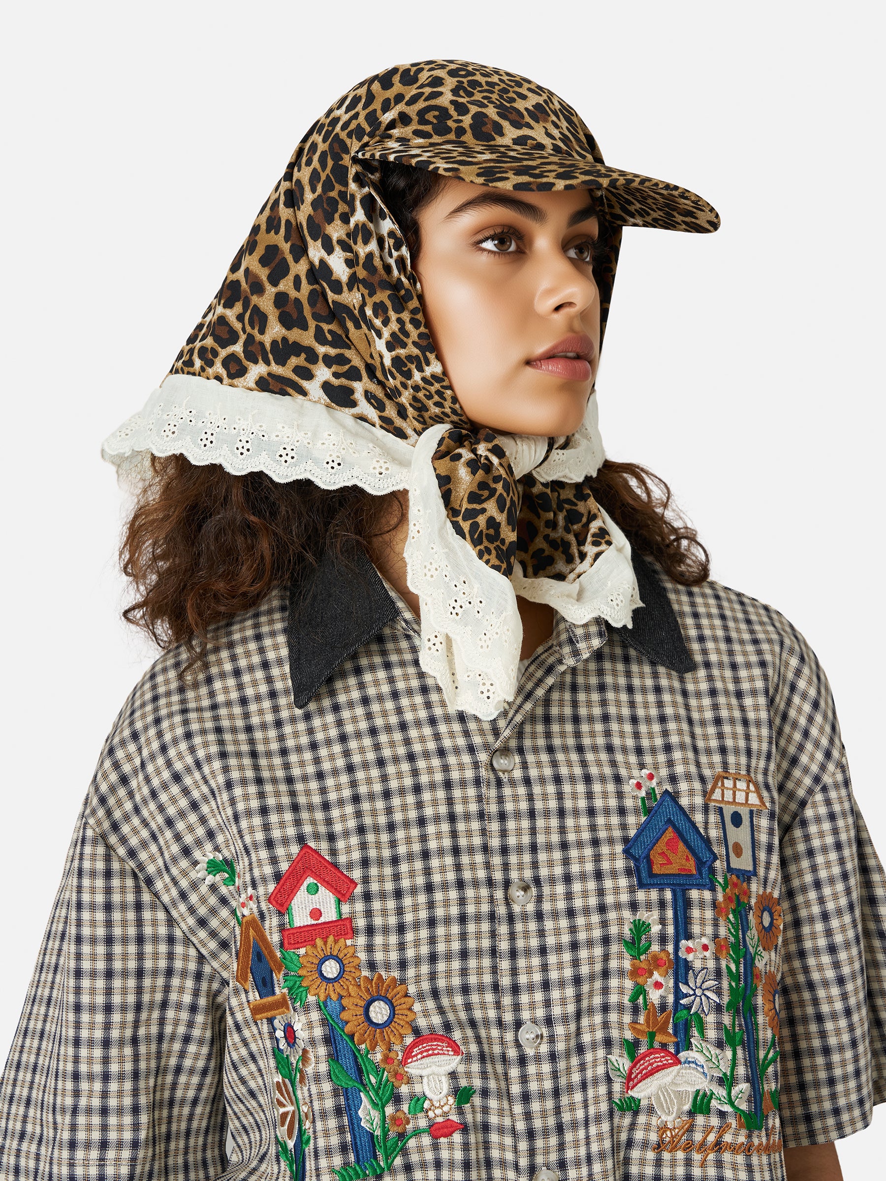 Leopard Print & Lace Vintage Cap for Women | 100% Cotton