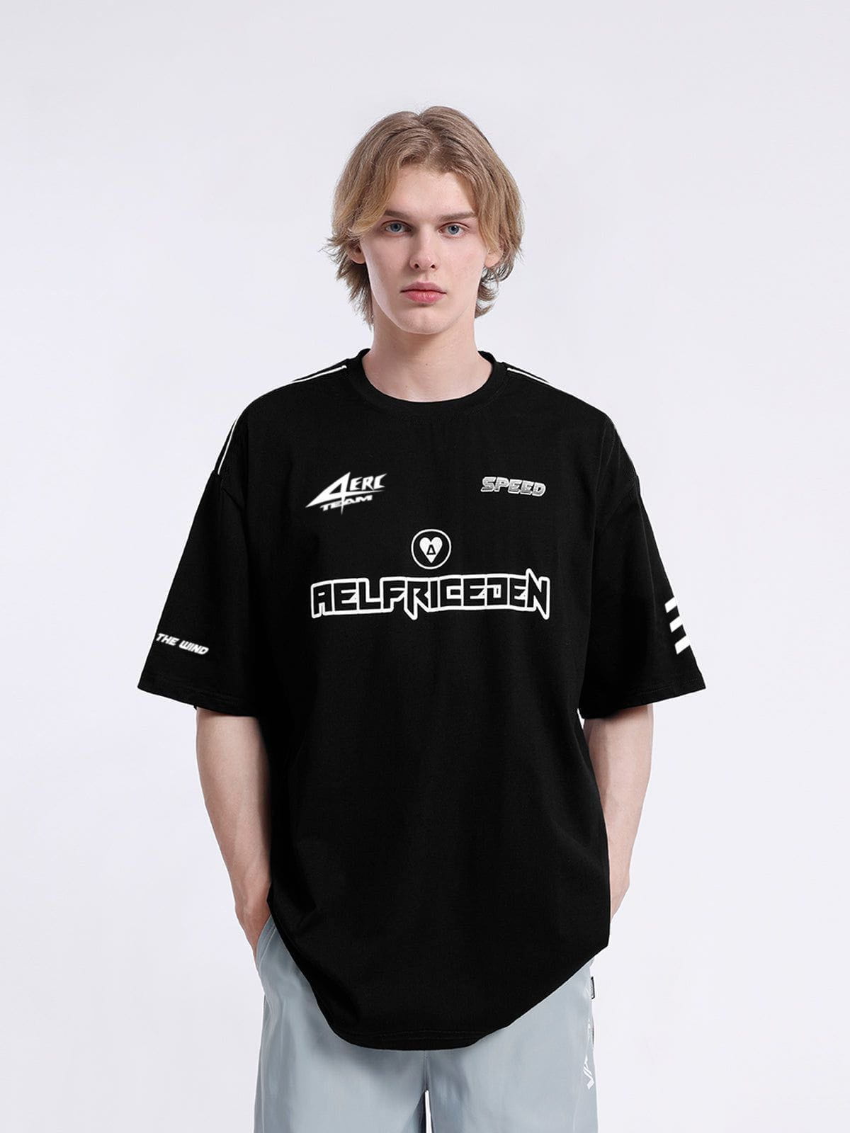 Sporty Striped Cotton Tee for Racing & Casual Wear | Aelfric Eden