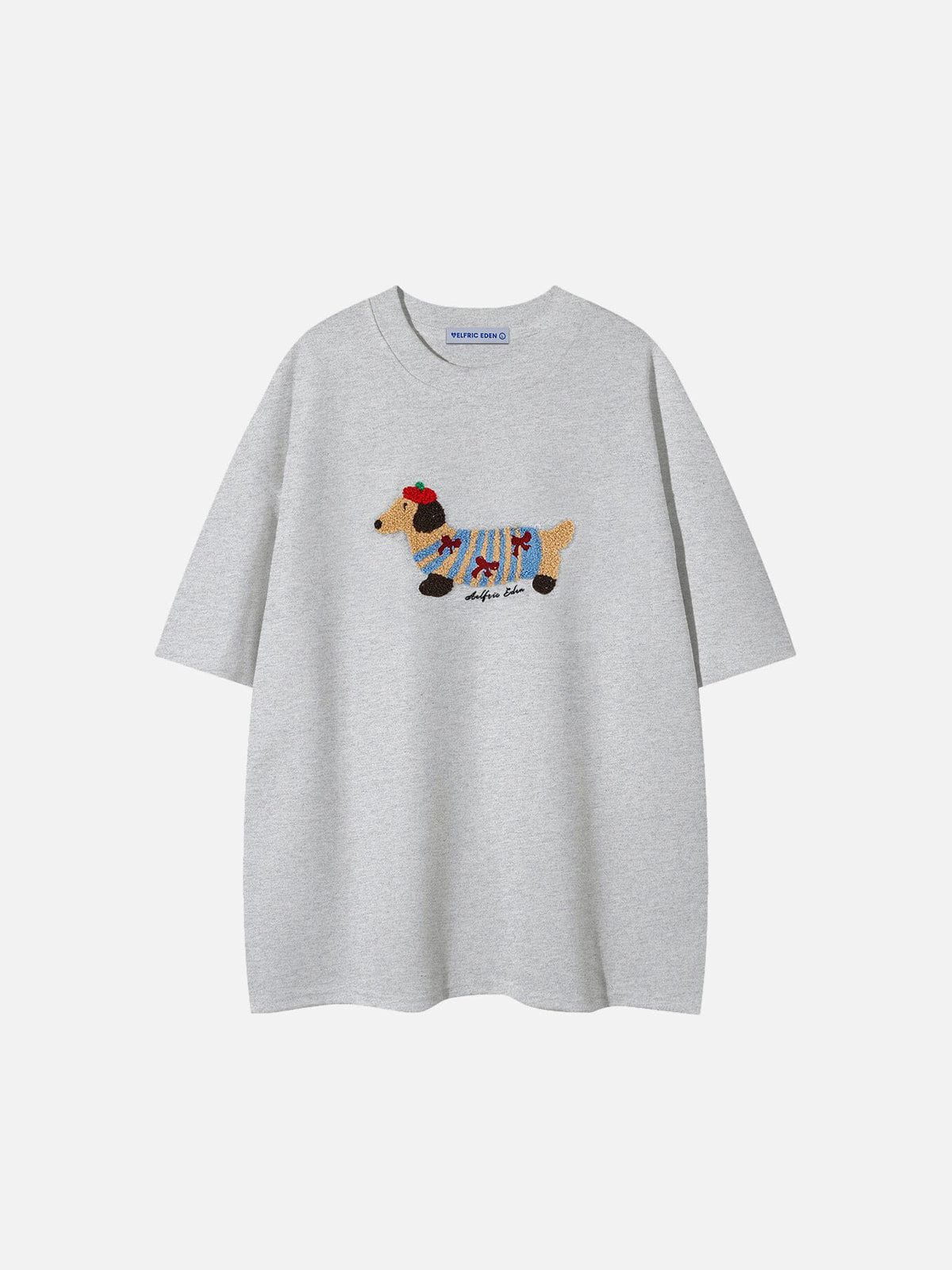 Cartoon Dog Embroidery Cotton Tee | Aelfric Eden