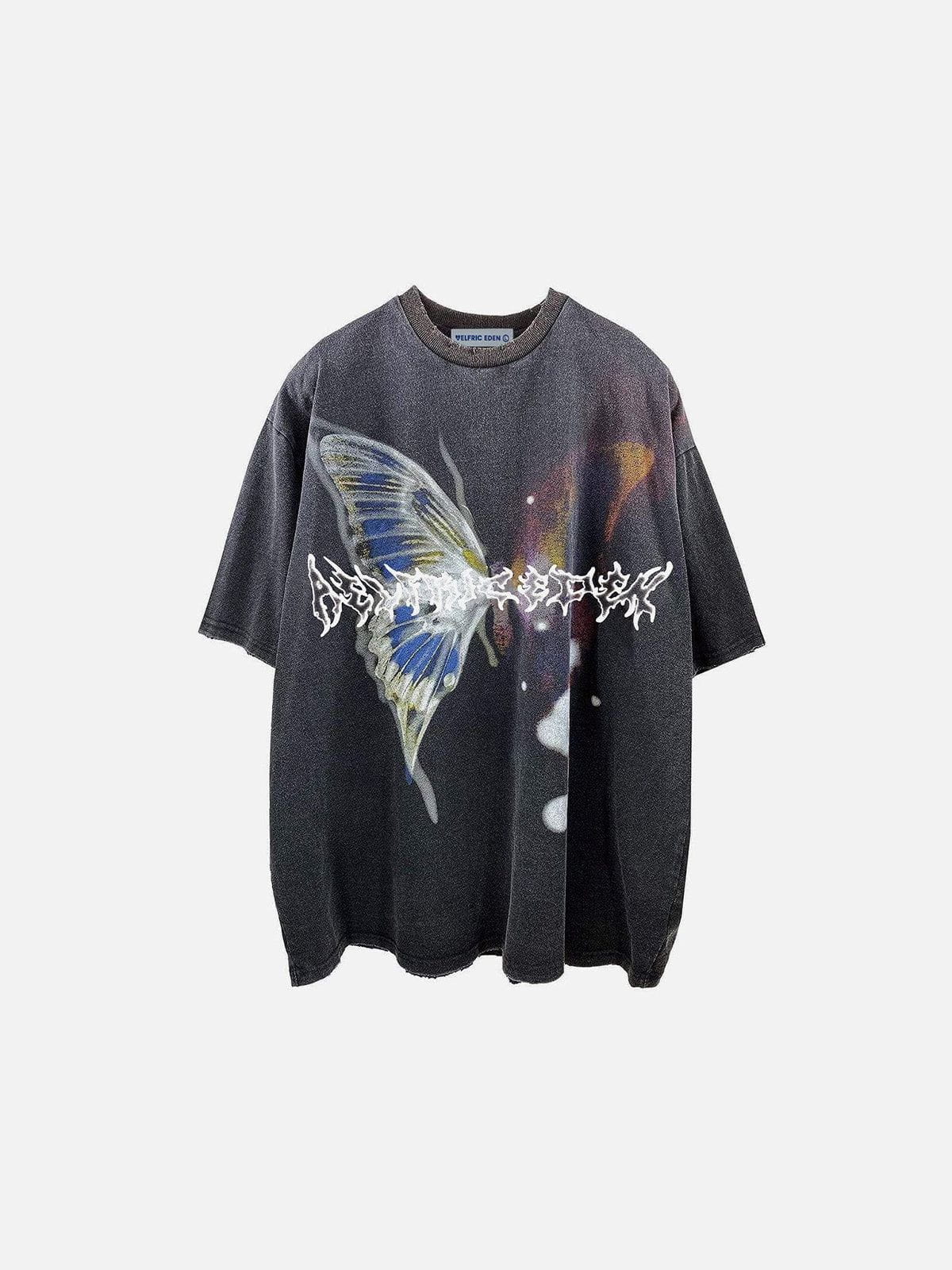 Washed Cotton Tee with Irregular Butterfly Print | Aelfric Eden