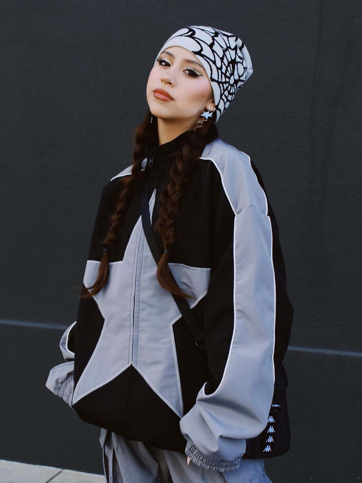Reflective Star Graphic Zipper Jacket with Stripes | Aelfric Eden