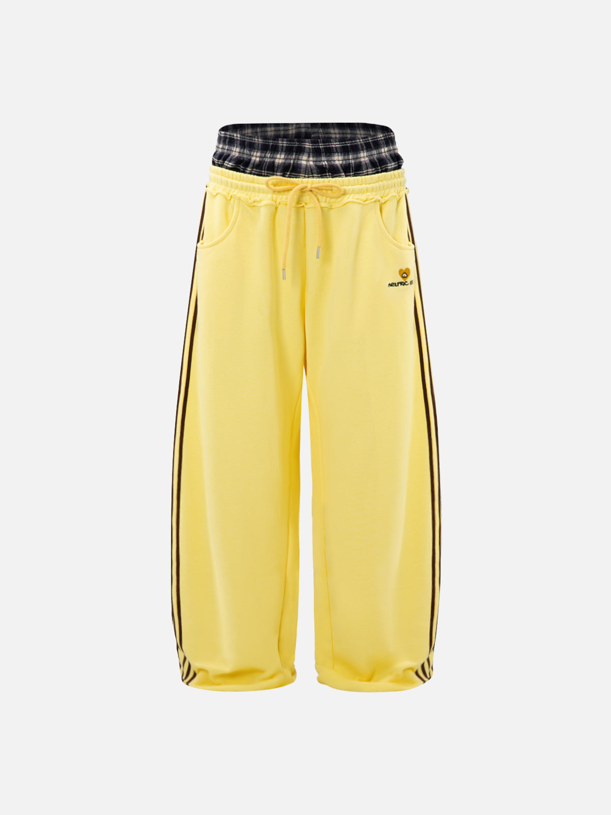 Double Waist Baggy Sweatpants with Plaid Patchwork | Aelfric Eden