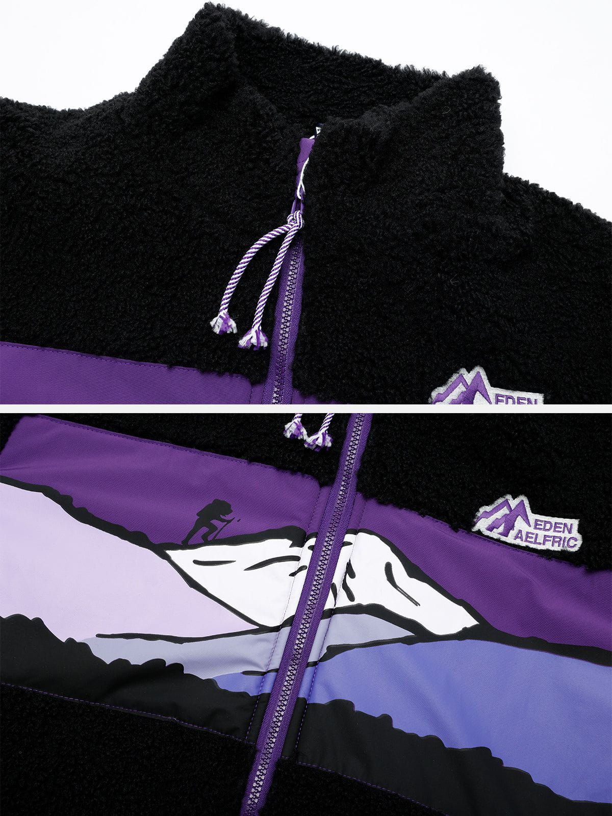 Oversized Sherpa Coat with Mountains Patchwork | Aelfric Eden