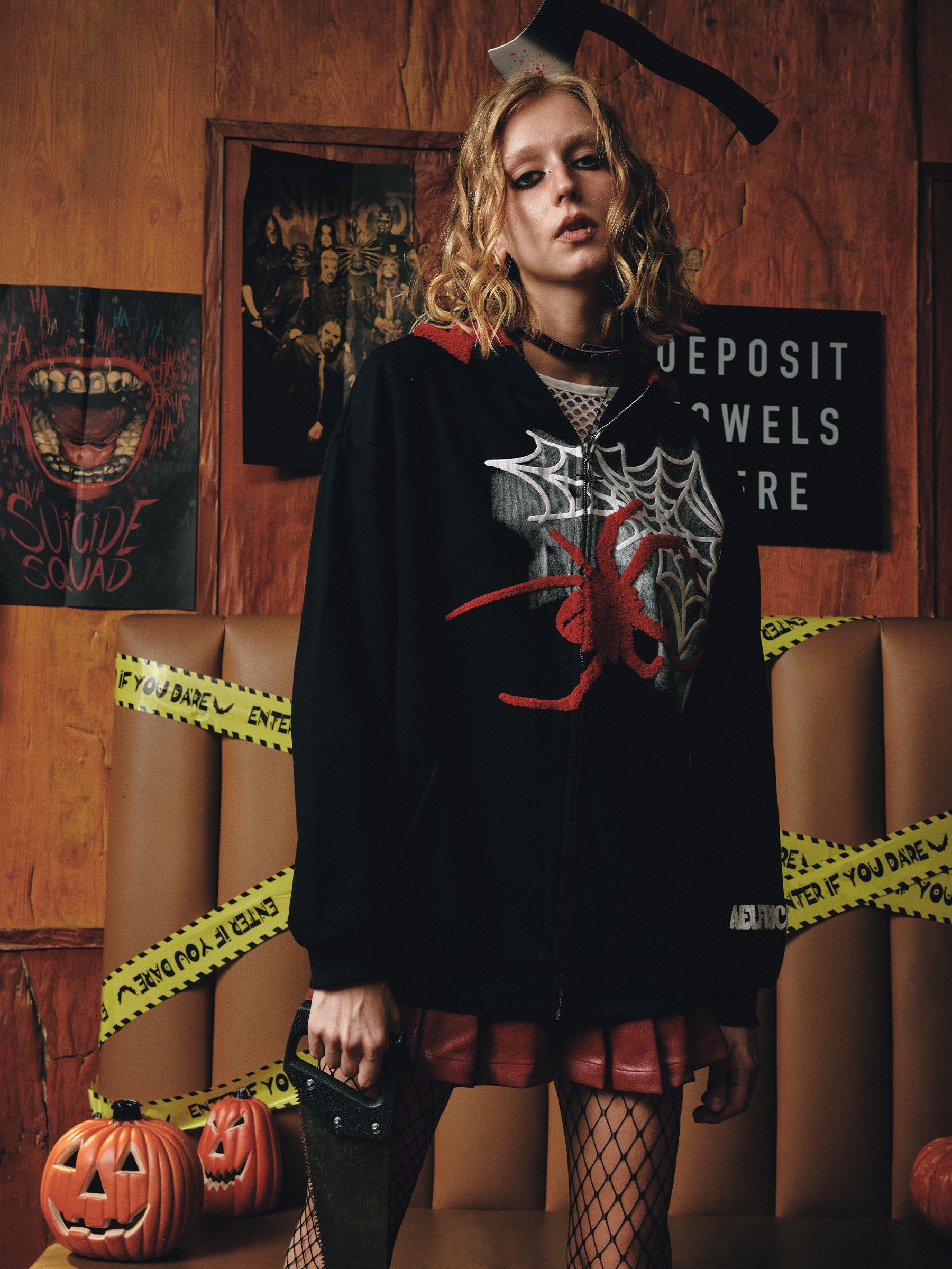 Spider Web Design Zip-Up Hoodie for Men & Women | Aelfric Eden