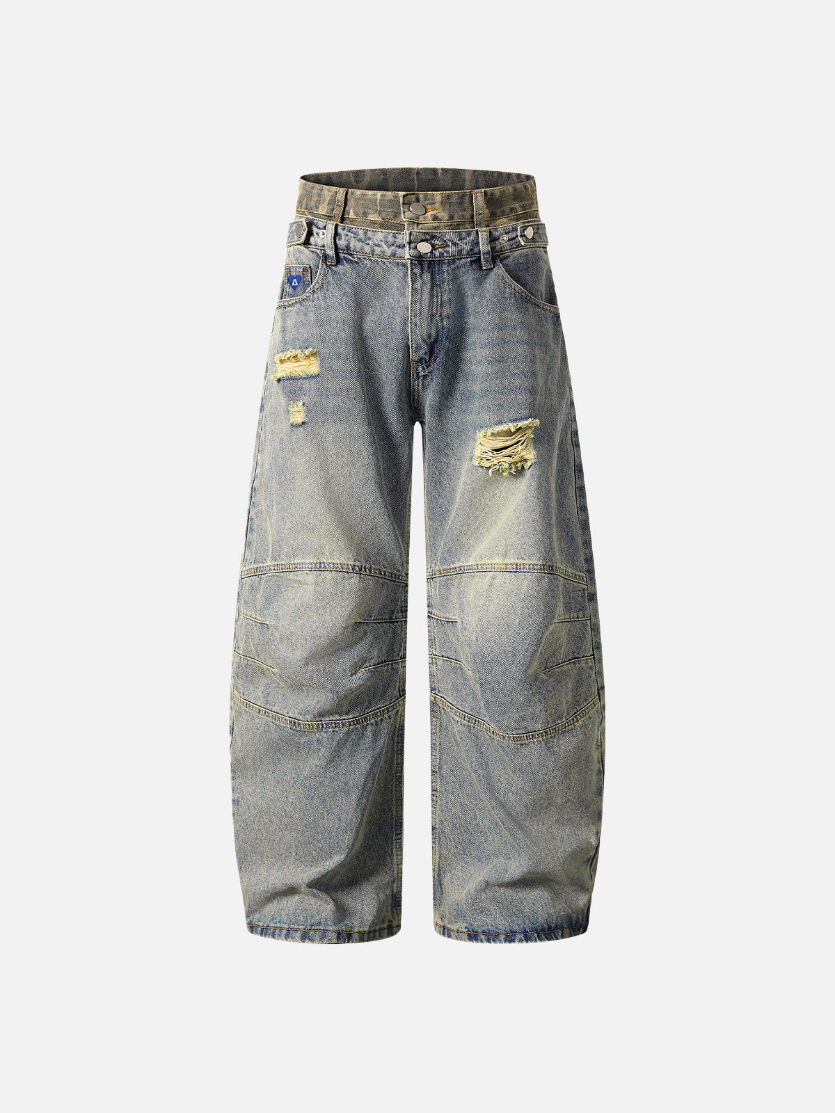 Baggy Barrel Jeans with Double Waist & Wrinkle-Knee Design | Aelfric Eden