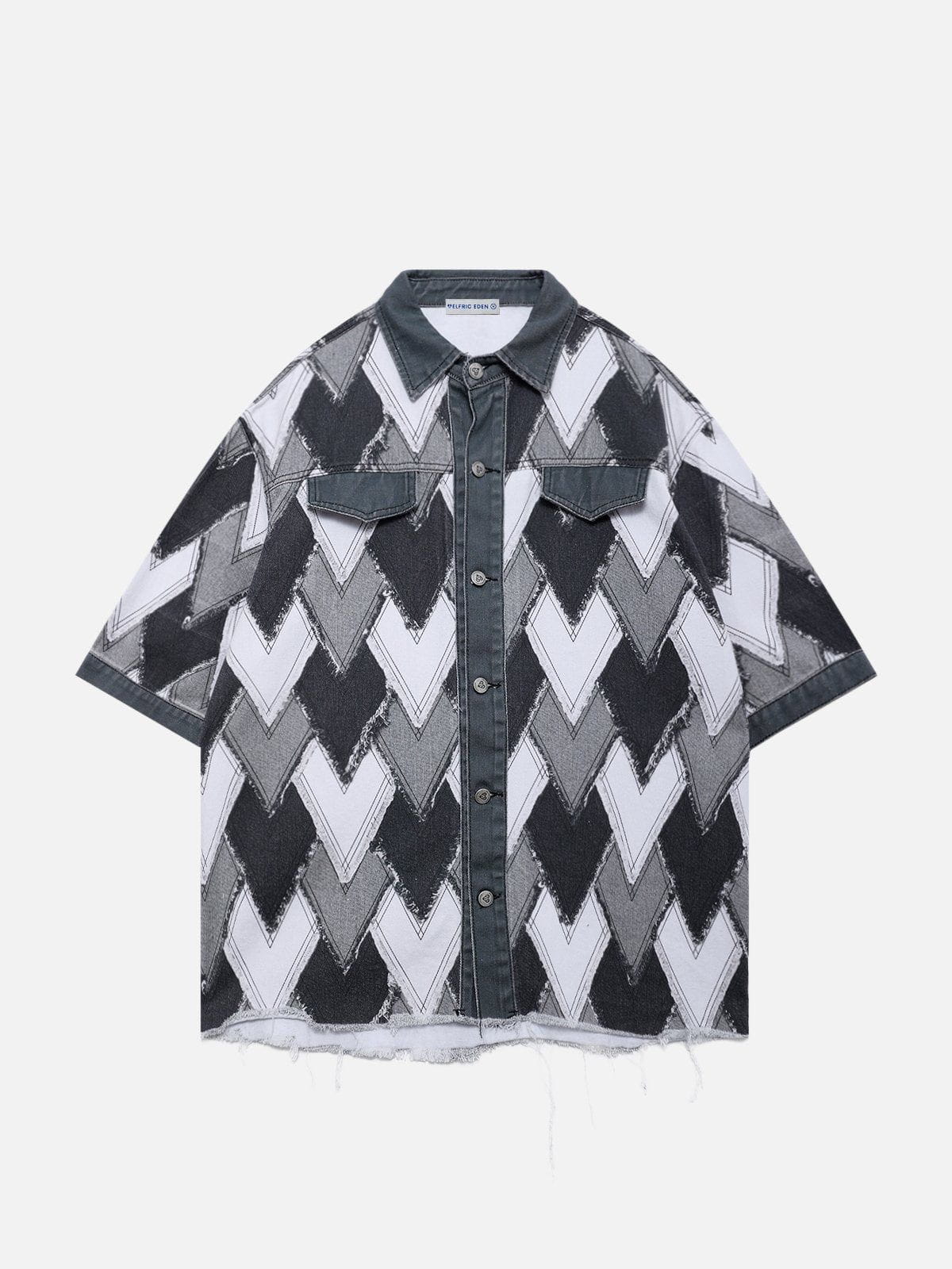 Heart Patchwork Denim Shirt with Fringe Details | Aelfric Eden