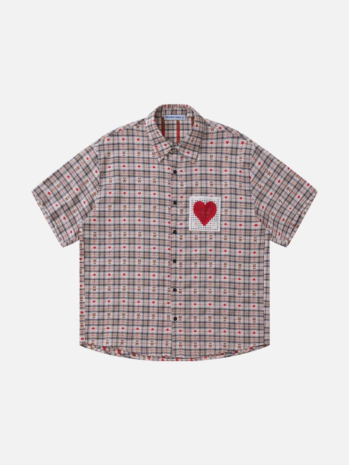 Crochet Heart Patch Plaid Shirt | Aelfric Eden
