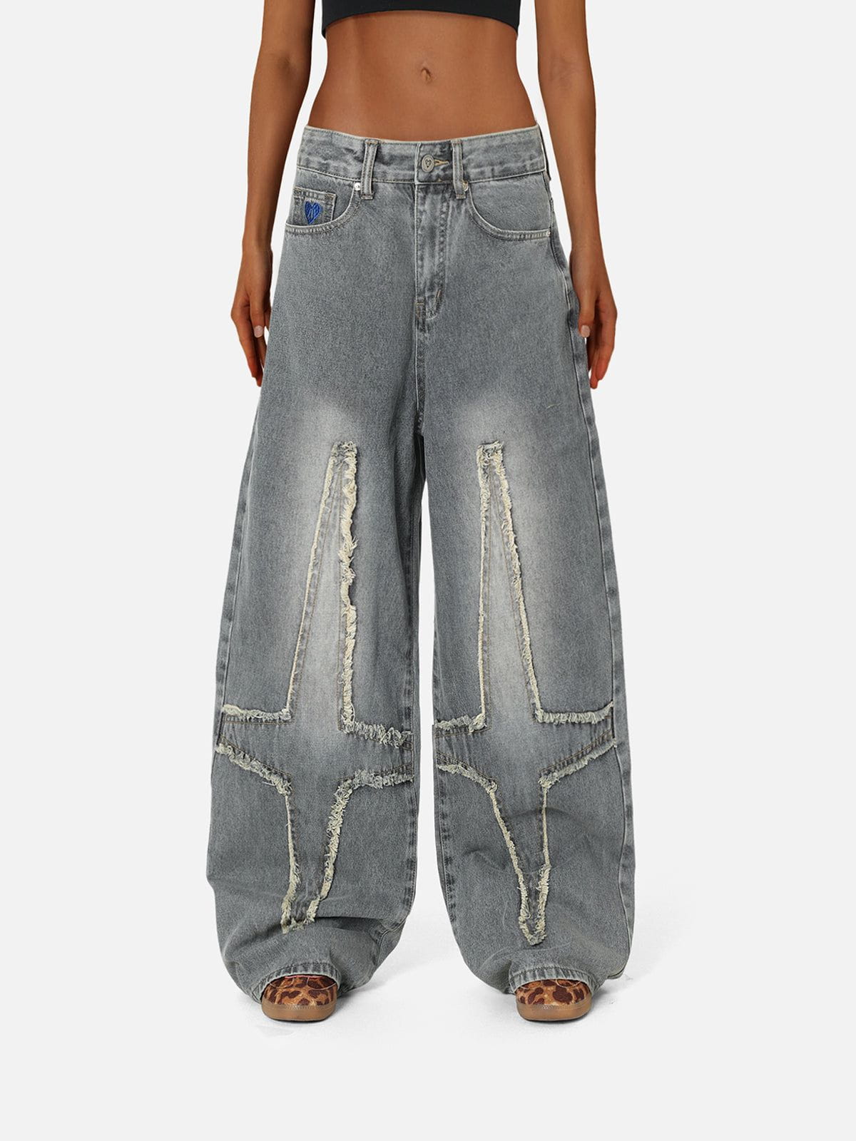Baggy Star Jeans for Men & Women | Distressed Denim with Star Design | Aelfric Eden