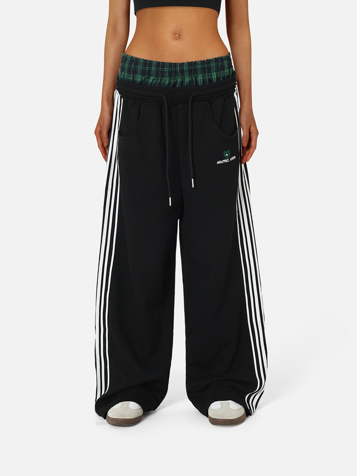 Double Waist Baggy Sweatpants with Plaid Patchwork | Aelfric Eden