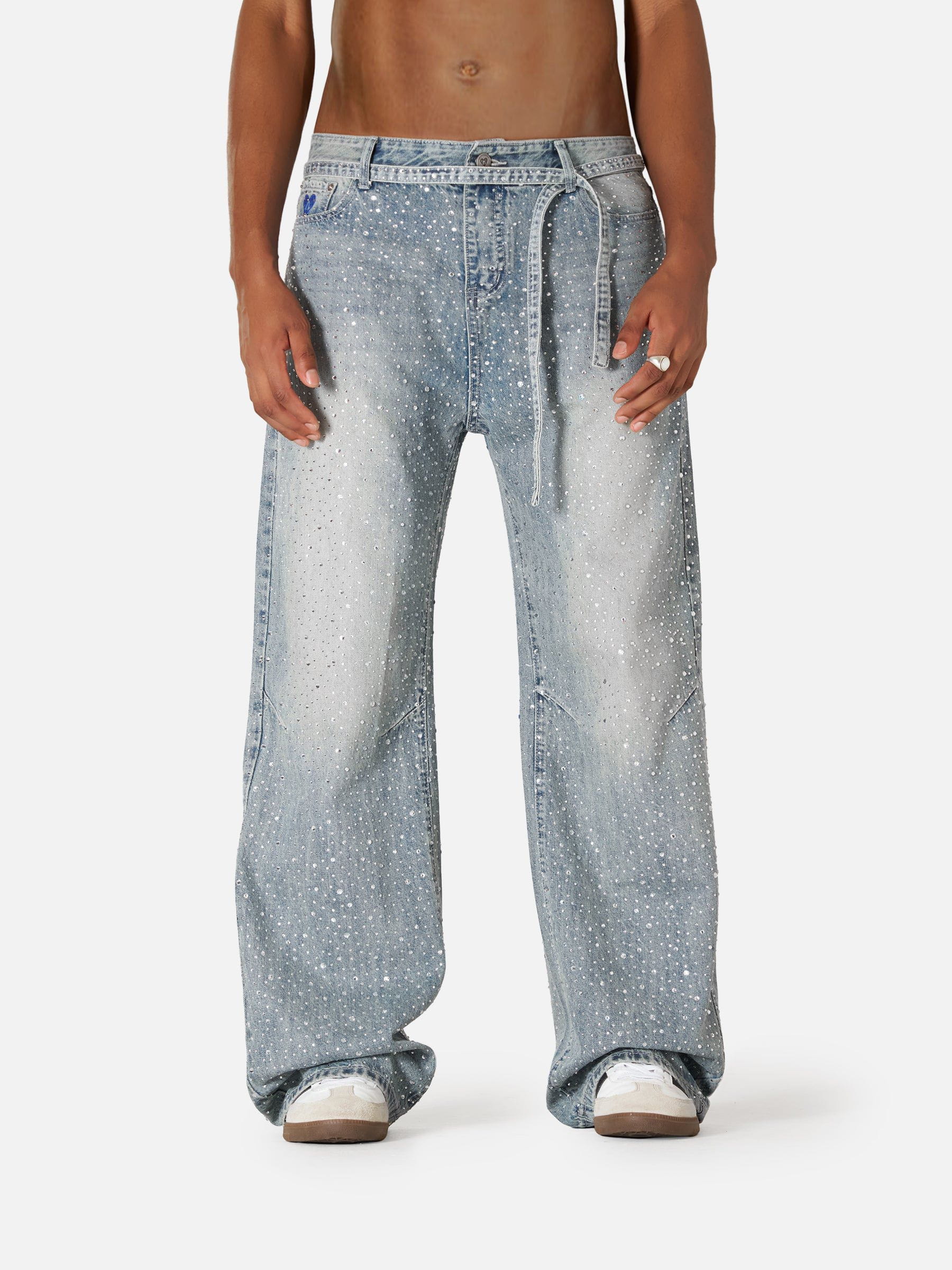 Rhinestone-Embellished Baggy Jeans for Women | Aelfric Eden