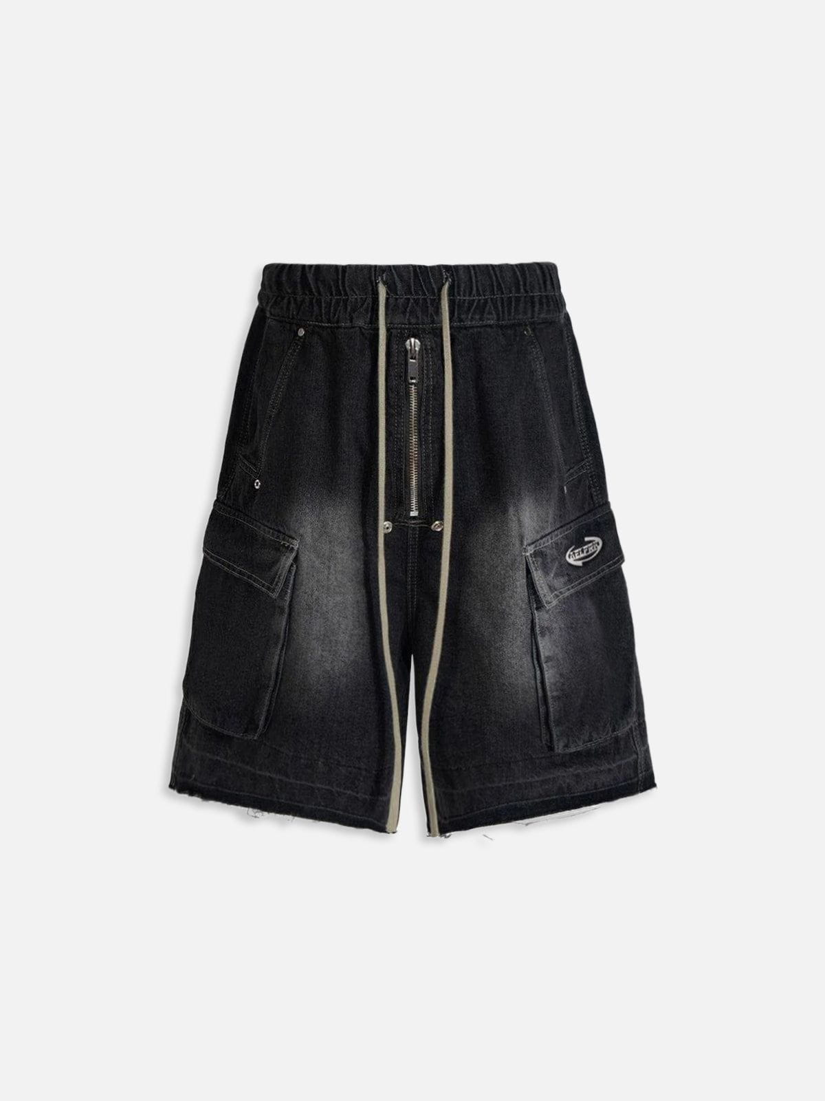 Drawstring Washed Denim Jorts with Zipper Details | Aelfric Eden
