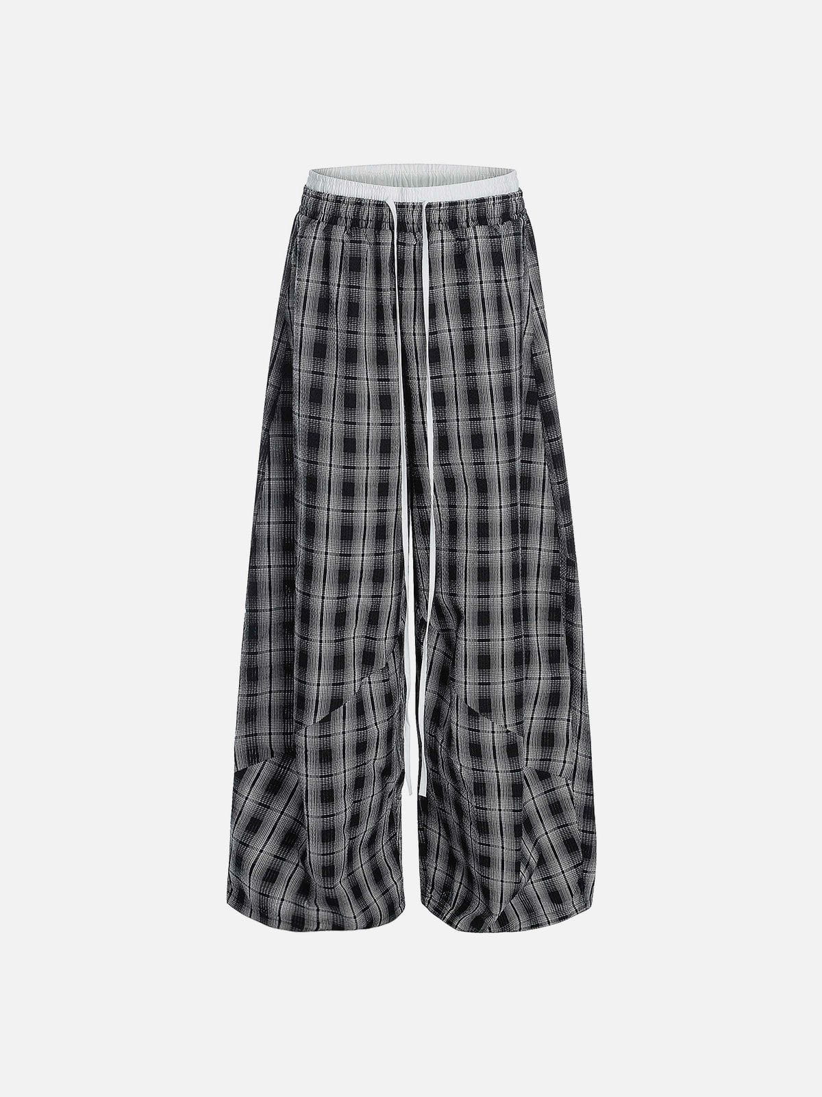 Double Waist Baggy Sweatpants with Plaid Patchwork | Aelfric Eden