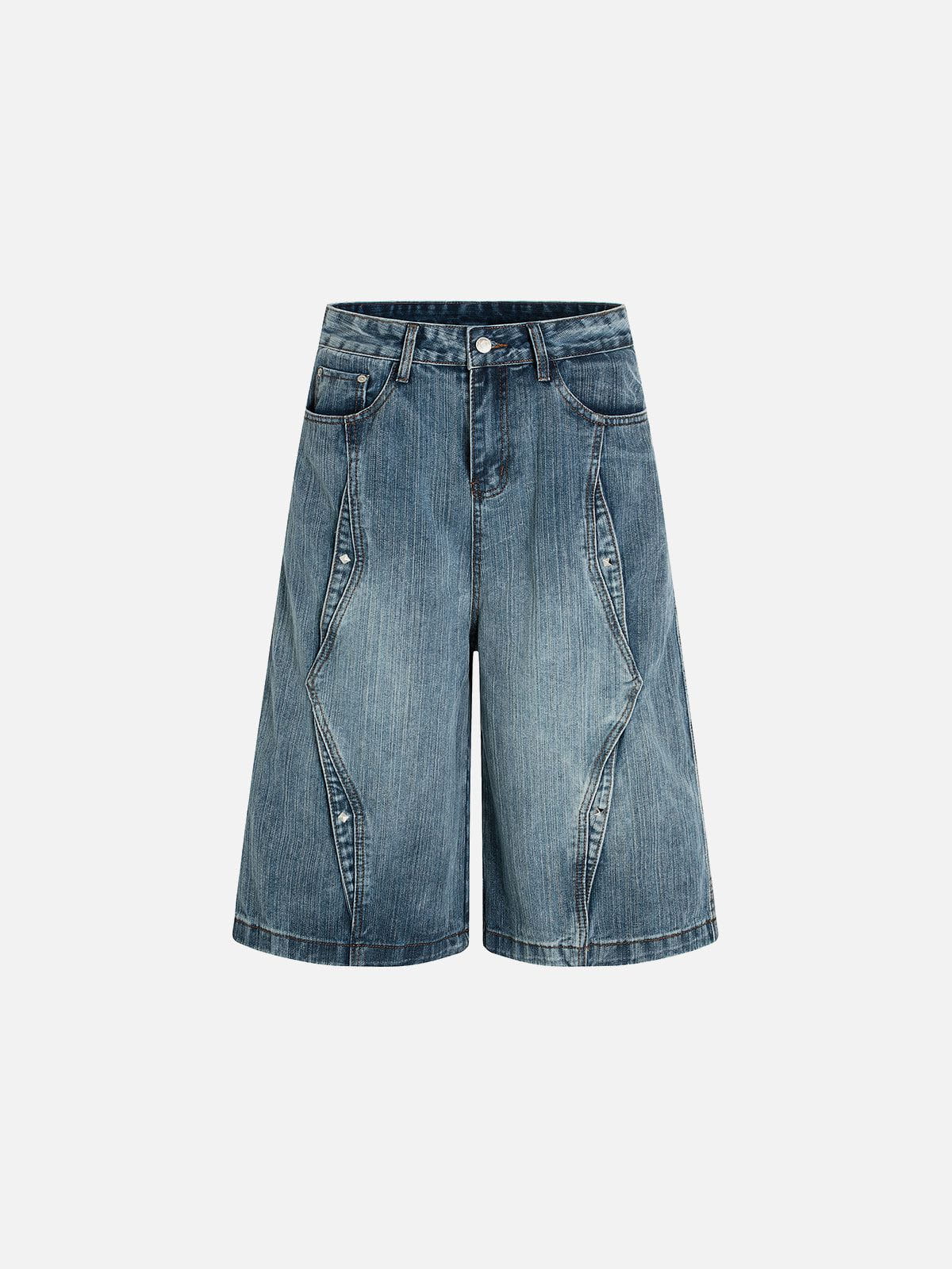 Metallic Rivet Longline Denim Shorts for Streetwear | Aelfric Eden