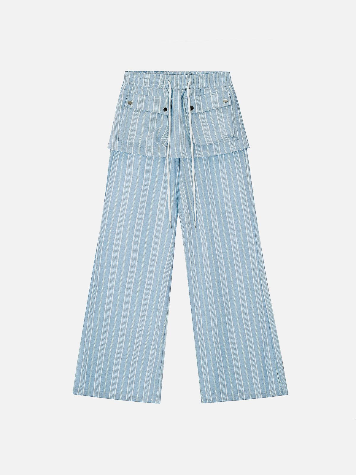 Striped Wide-Leg Two-Layer Pants with Utility Skirt Design | Aelfric Eden